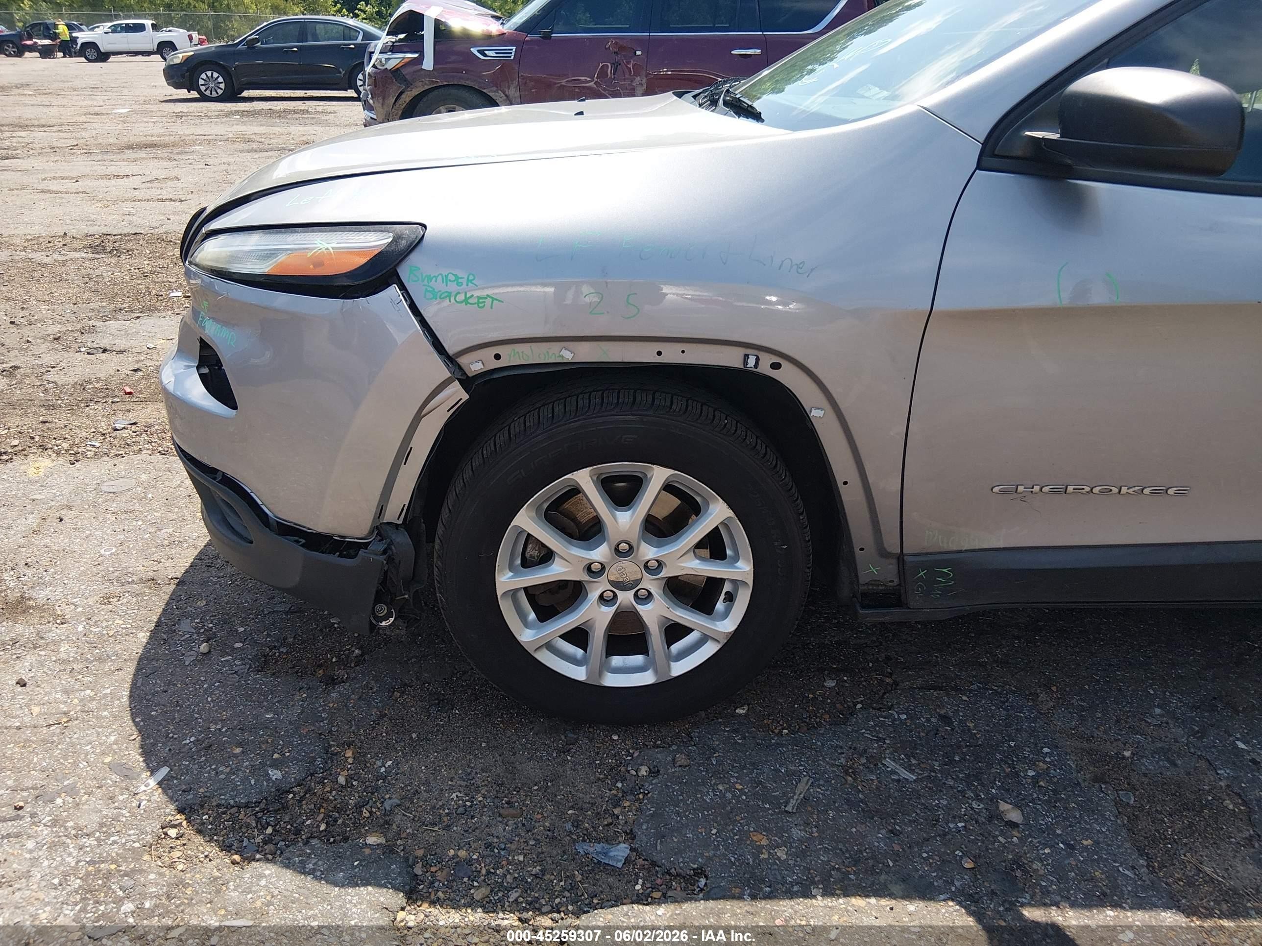 2015 Jeep Cherokee Sport Gray vin: 1C4PJLAB3FW761768