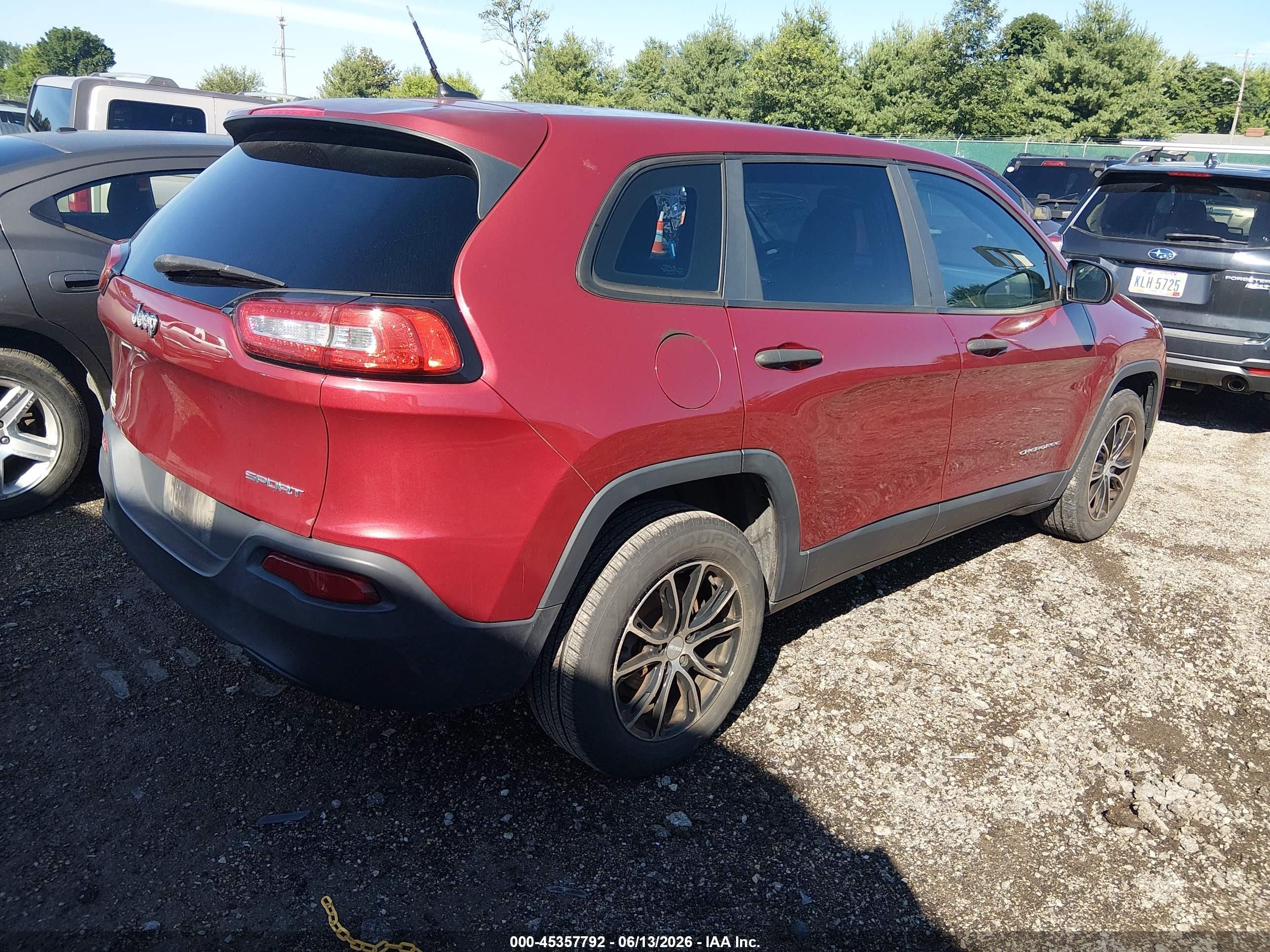 2014 Jeep Cherokee Sport Burgundy vin: 1C4PJLAB4EW143860