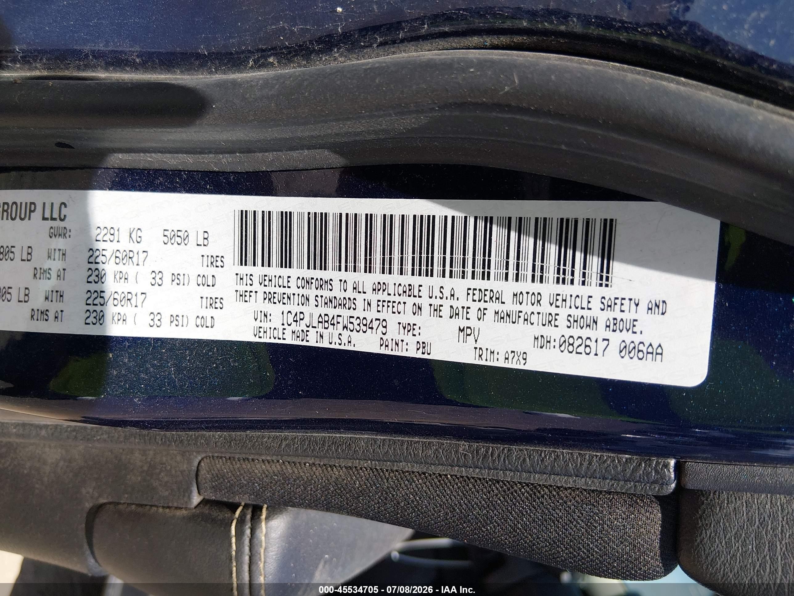 2015 Jeep Cherokee Sport Dark Blue vin: 1C4PJLAB4FW539479