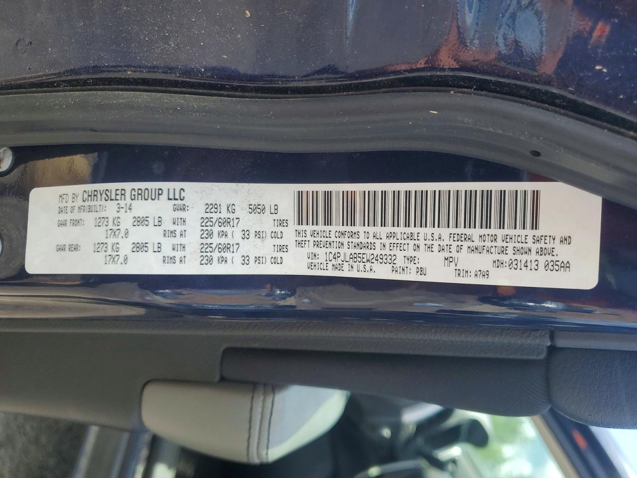 2014 Jeep Cherokee Sport Blue vin: 1C4PJLAB5EW249332