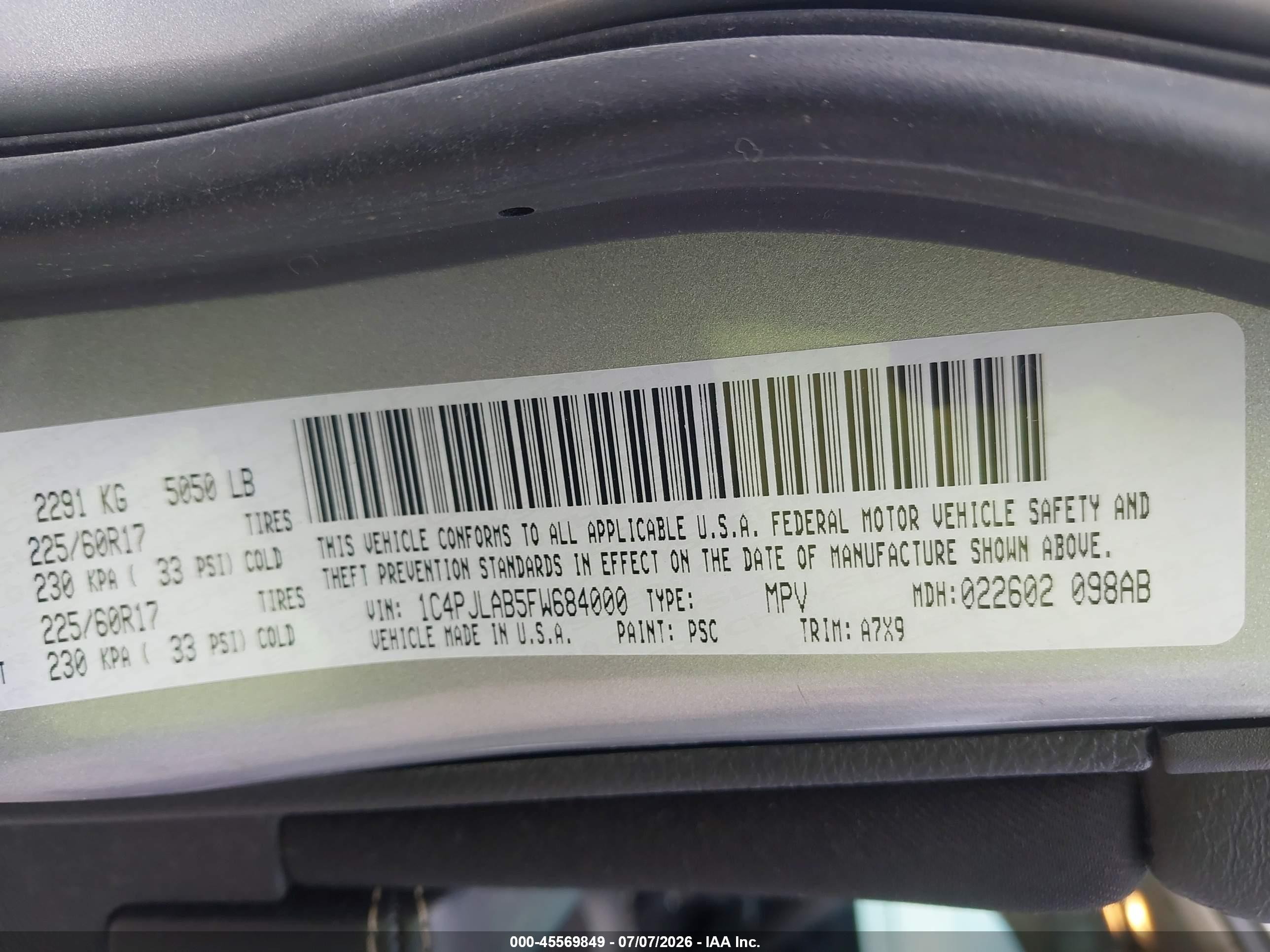 2015 Jeep Cherokee Sport Gray vin: 1C4PJLAB5FW684000