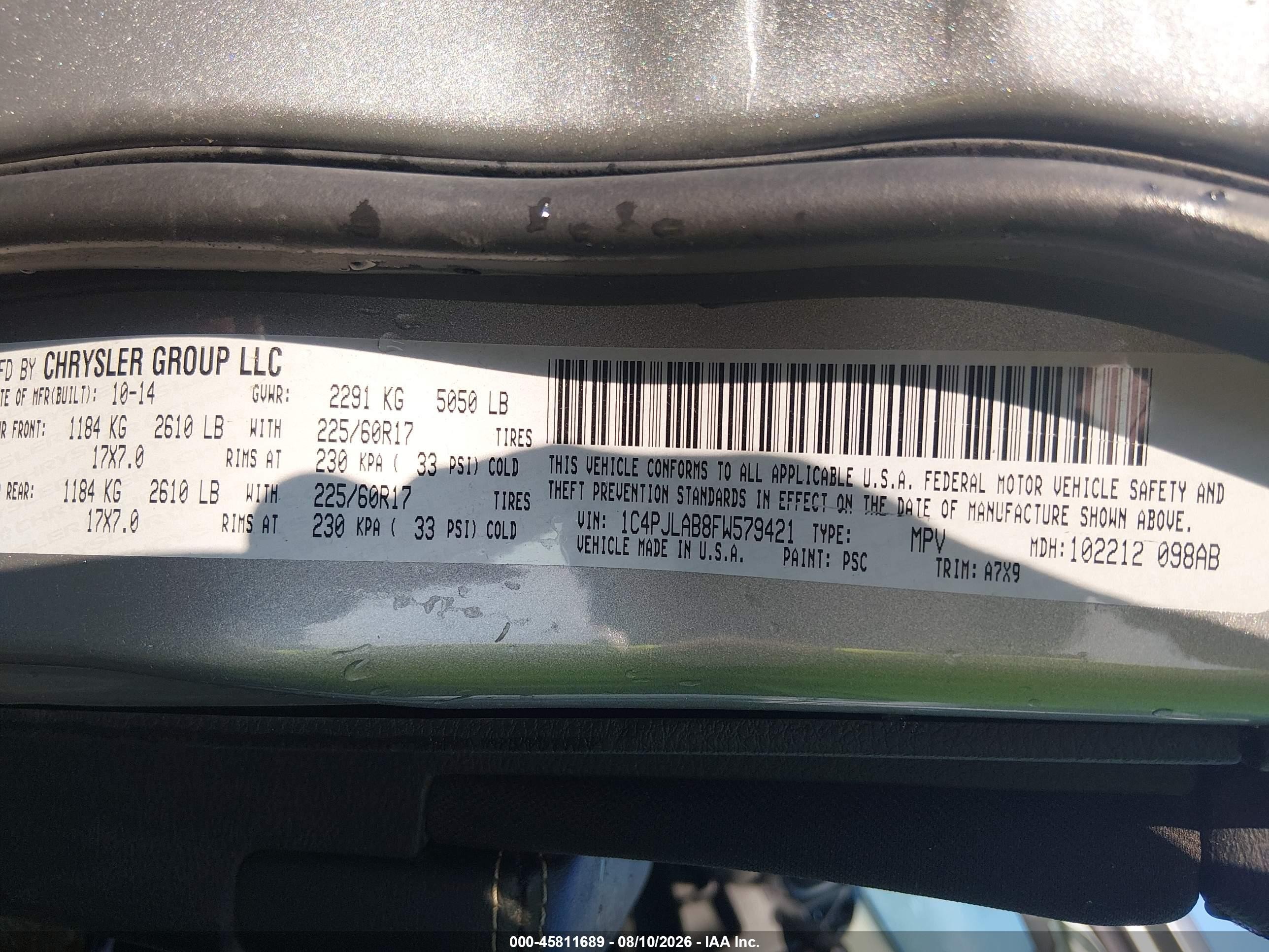2015 Jeep Cherokee Sport Gray vin: 1C4PJLAB8FW579421