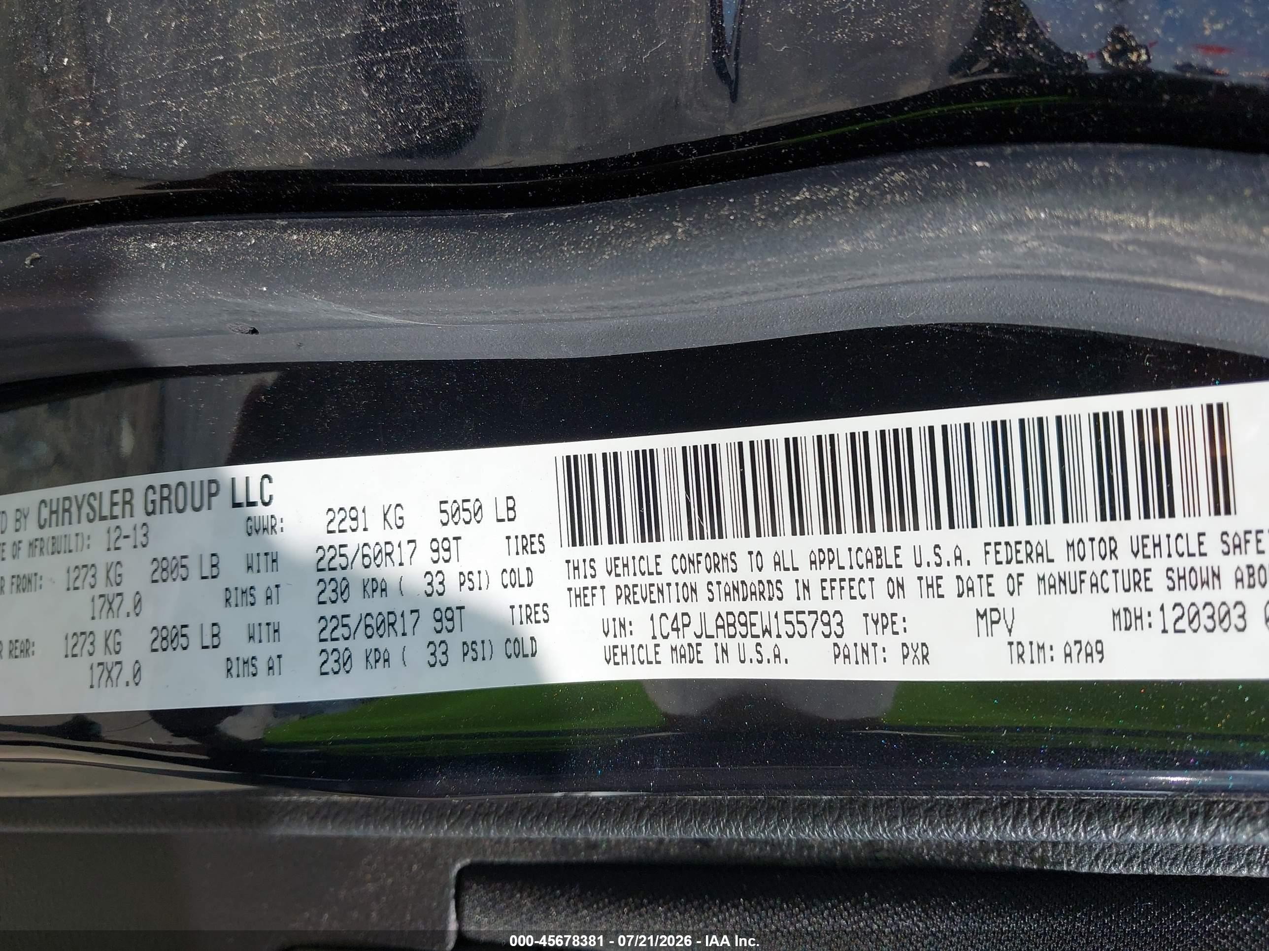 2014 Jeep Cherokee Sport Black vin: 1C4PJLAB9EW155793