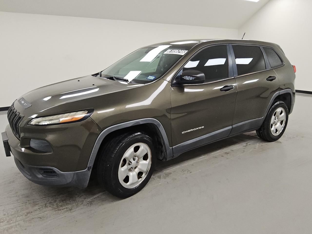 2014 Jeep Cherokee Sport Green vin: 1C4PJLAB9EW301576 Damage: Left Front Door, Dent(S) W/ Paint Dmg, 1 To 2 Inches