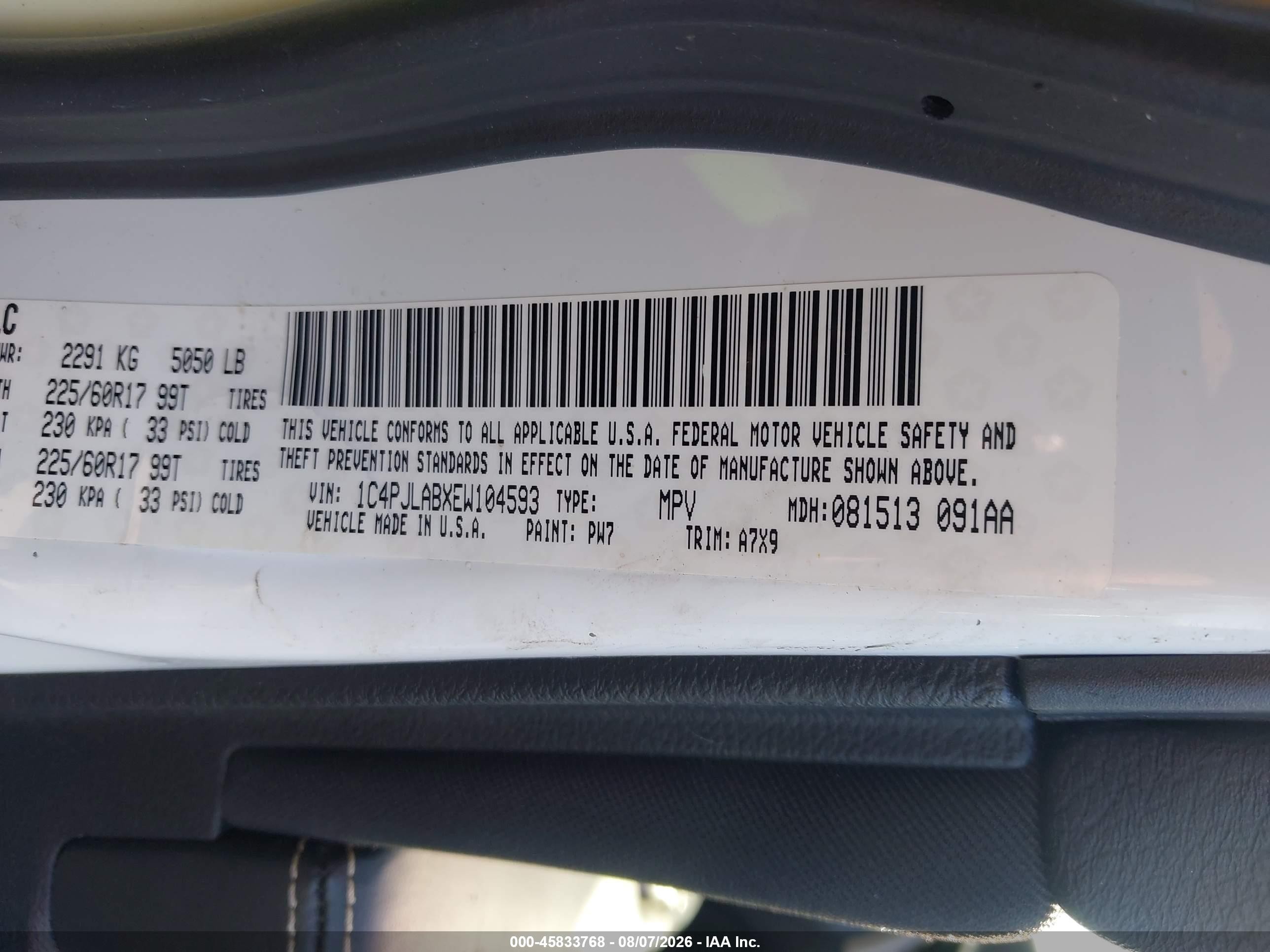 2014 Jeep Cherokee Sport White vin: 1C4PJLABXEW104593