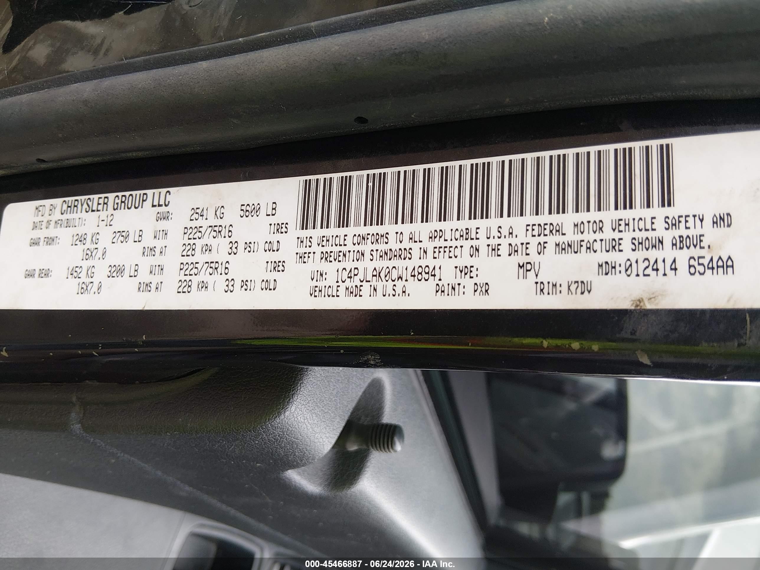 2012 Jeep Liberty Sport Black vin: 1C4PJLAK0CW148941