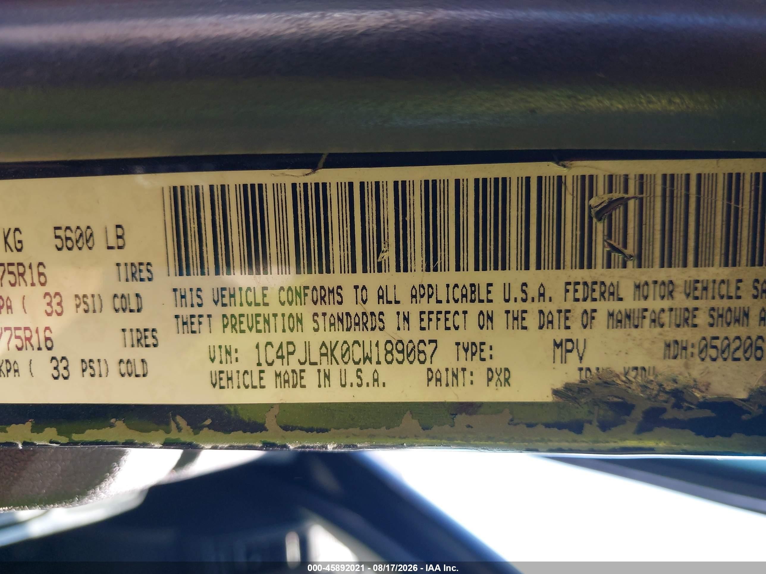 2012 Jeep Liberty Sport Черный vin: 1C4PJLAK0CW189067