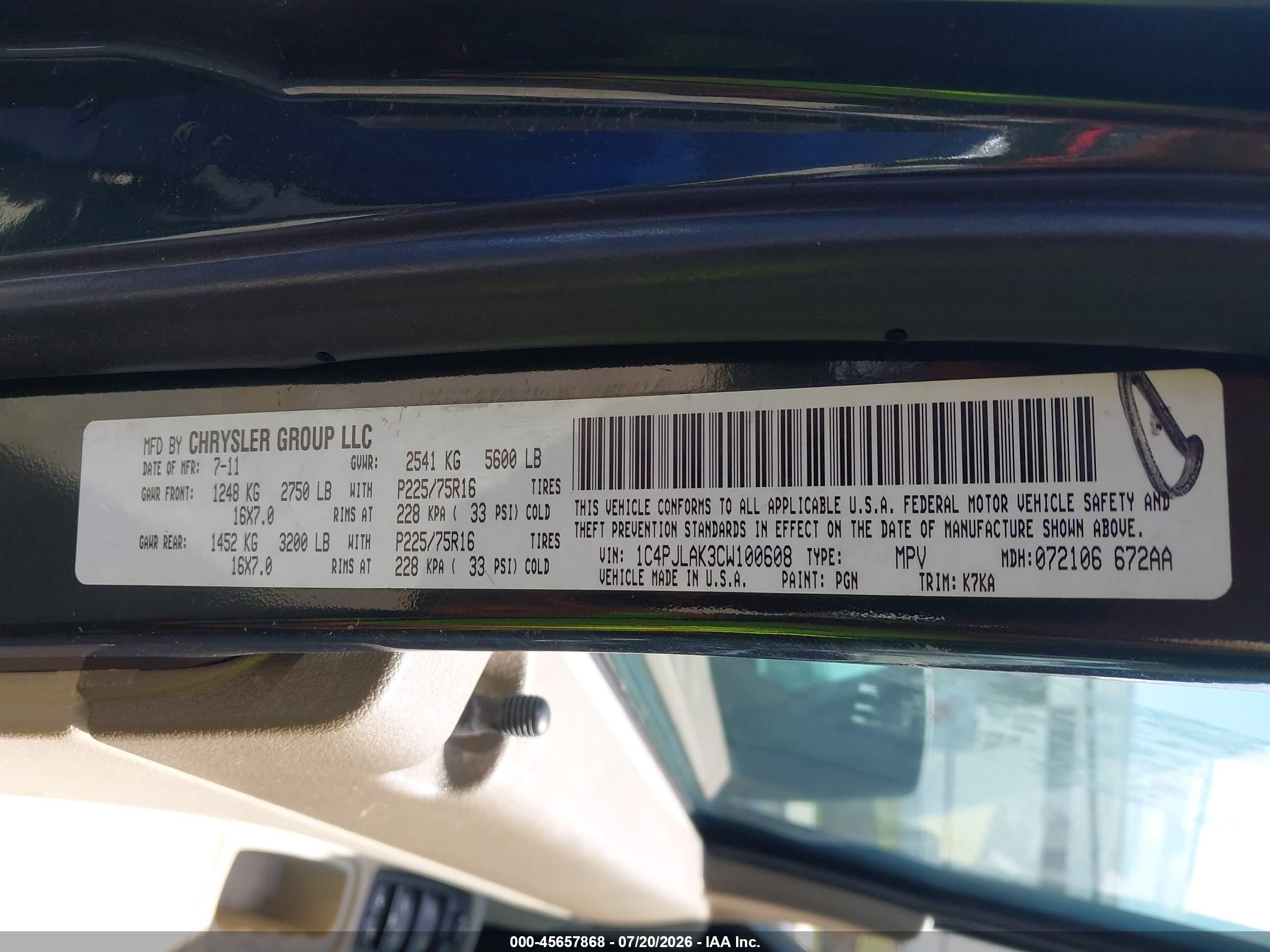 2012 Jeep Liberty Sport Green vin: 1C4PJLAK3CW100608