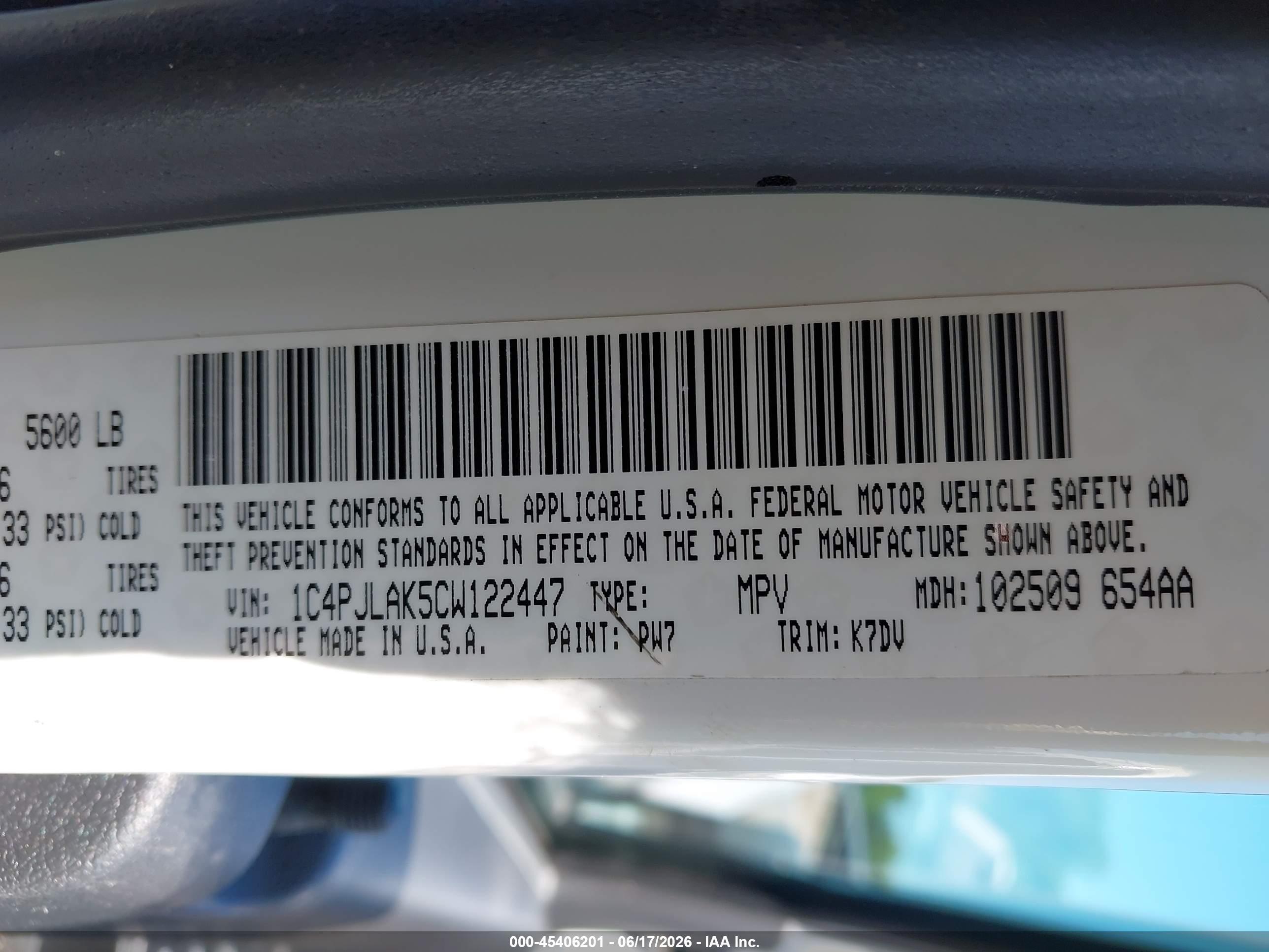2012 Jeep Liberty Sport White vin: 1C4PJLAK5CW122447