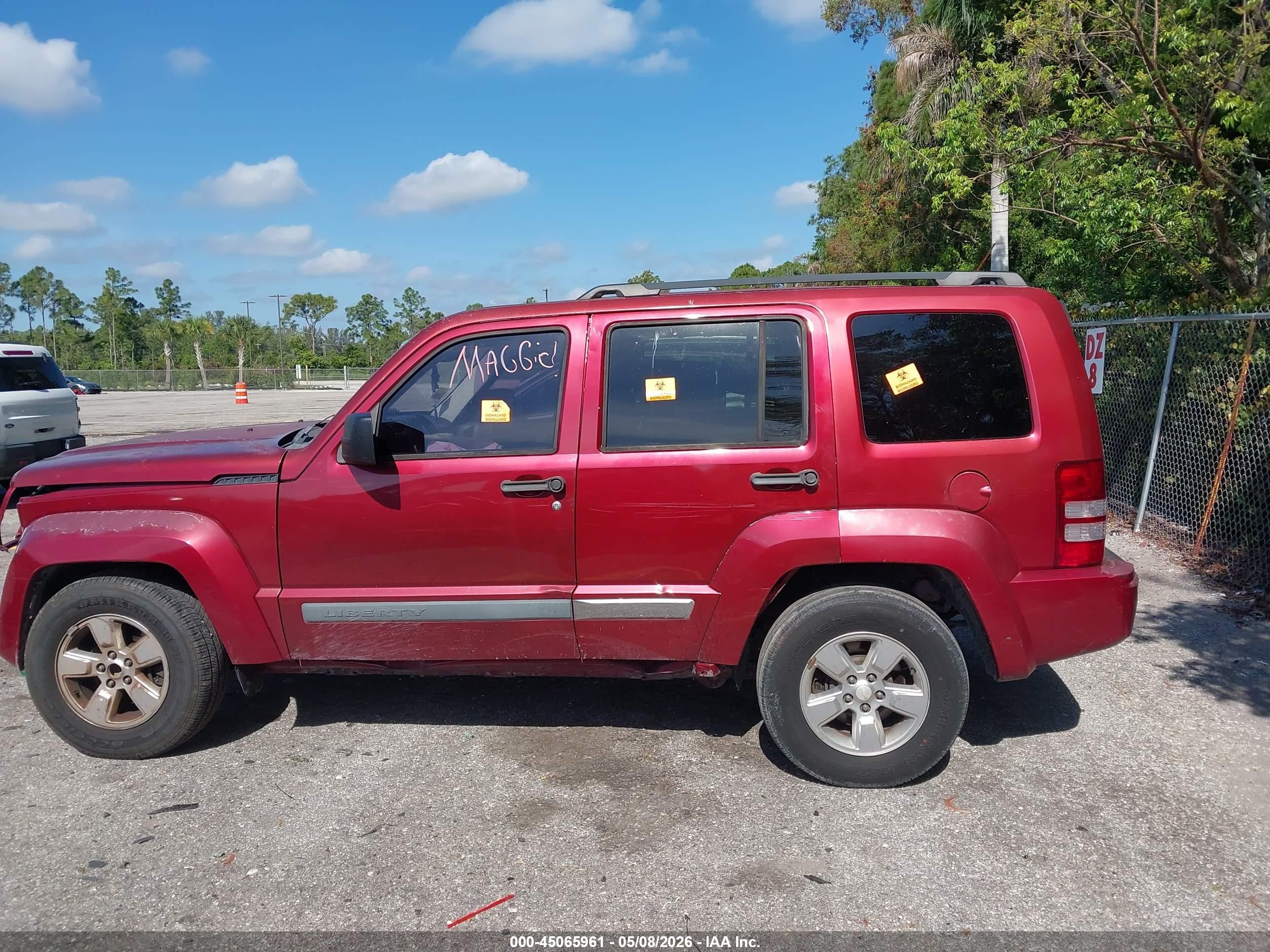 2012 Jeep Liberty Sport Burgundy vin: 1C4PJLAK5CW124795