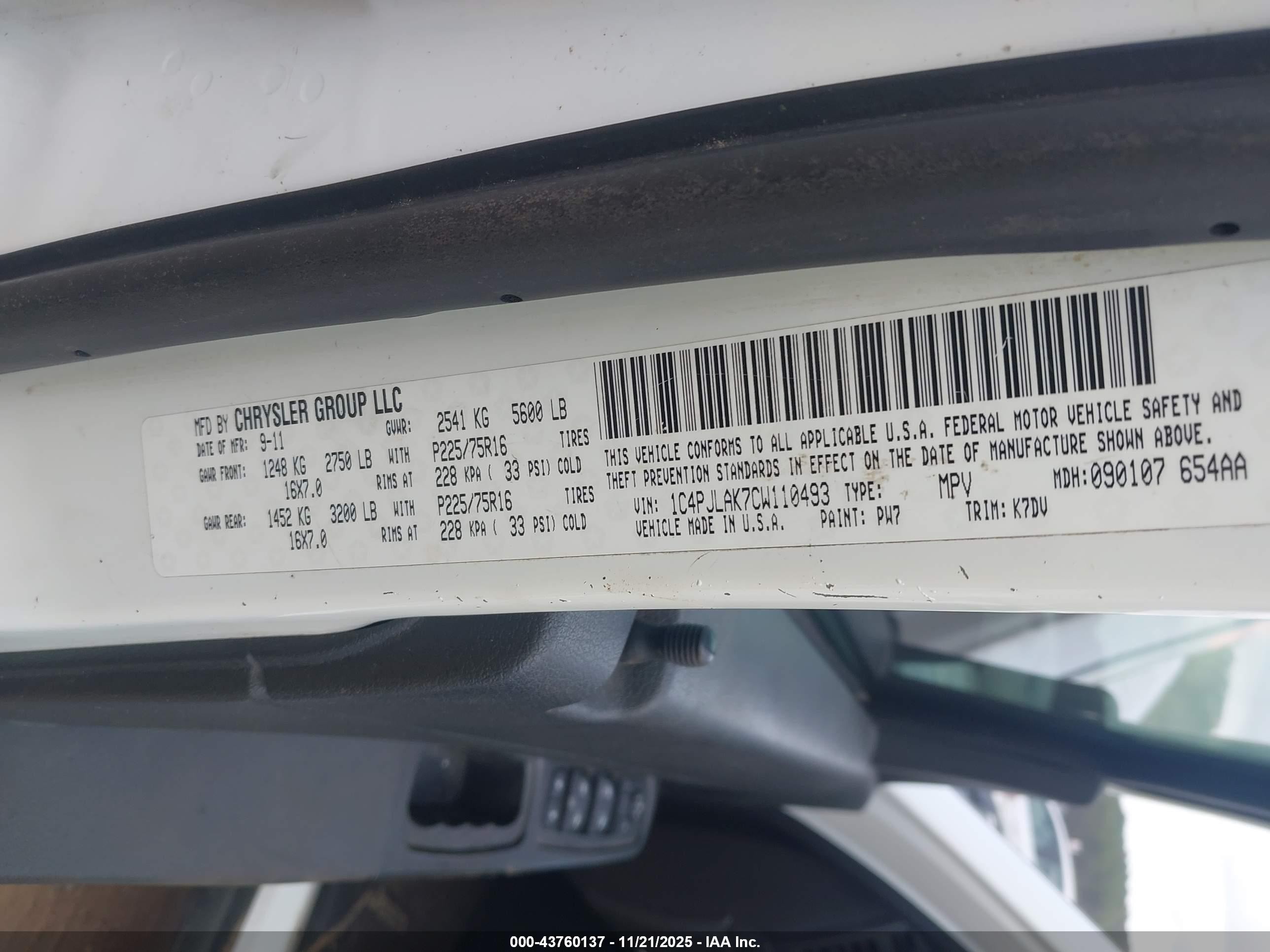2012 Jeep Liberty Sport White vin: 1C4PJLAK7CW110493