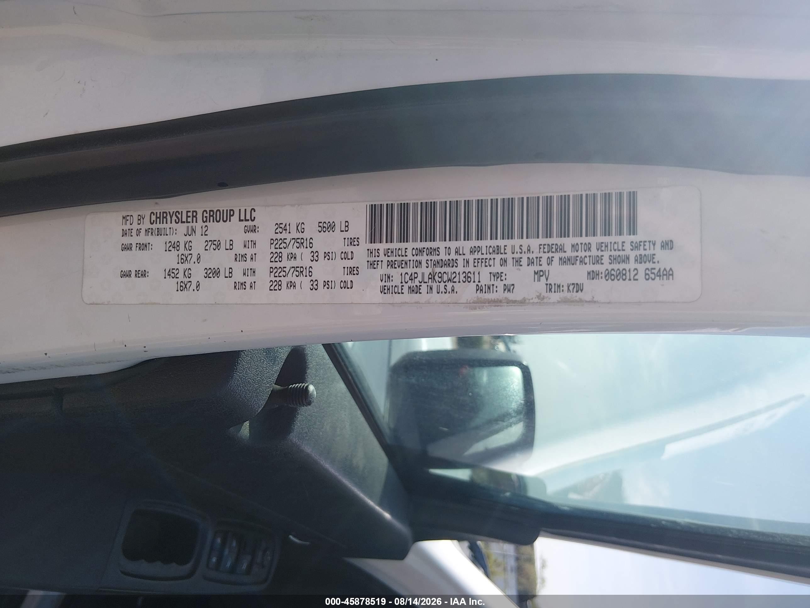 2012 Jeep Liberty Sport Белый vin: 1C4PJLAK9CW213611