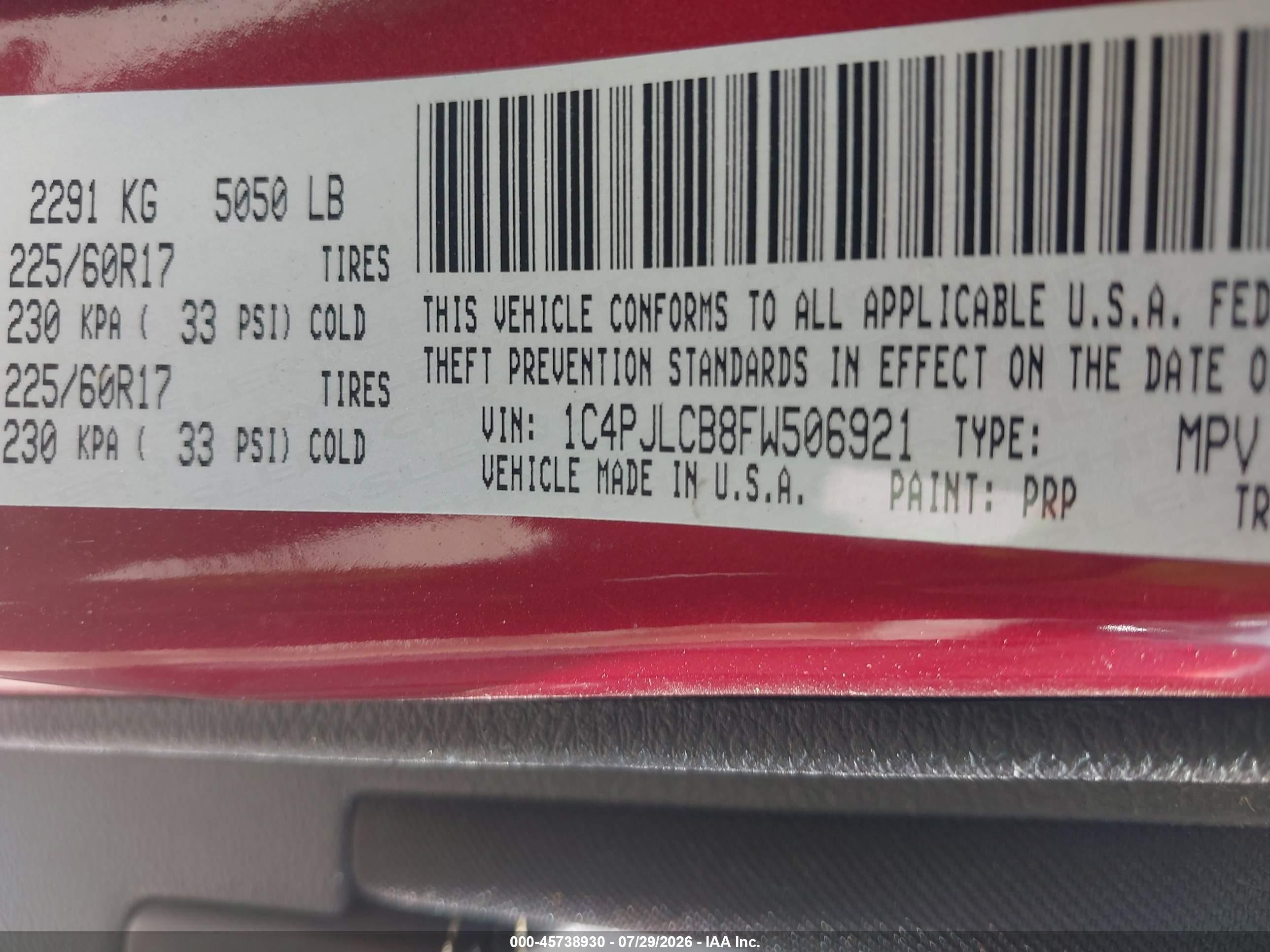 2015 Jeep Cherokee Latitude Red vin: 1C4PJLCB8FW506921