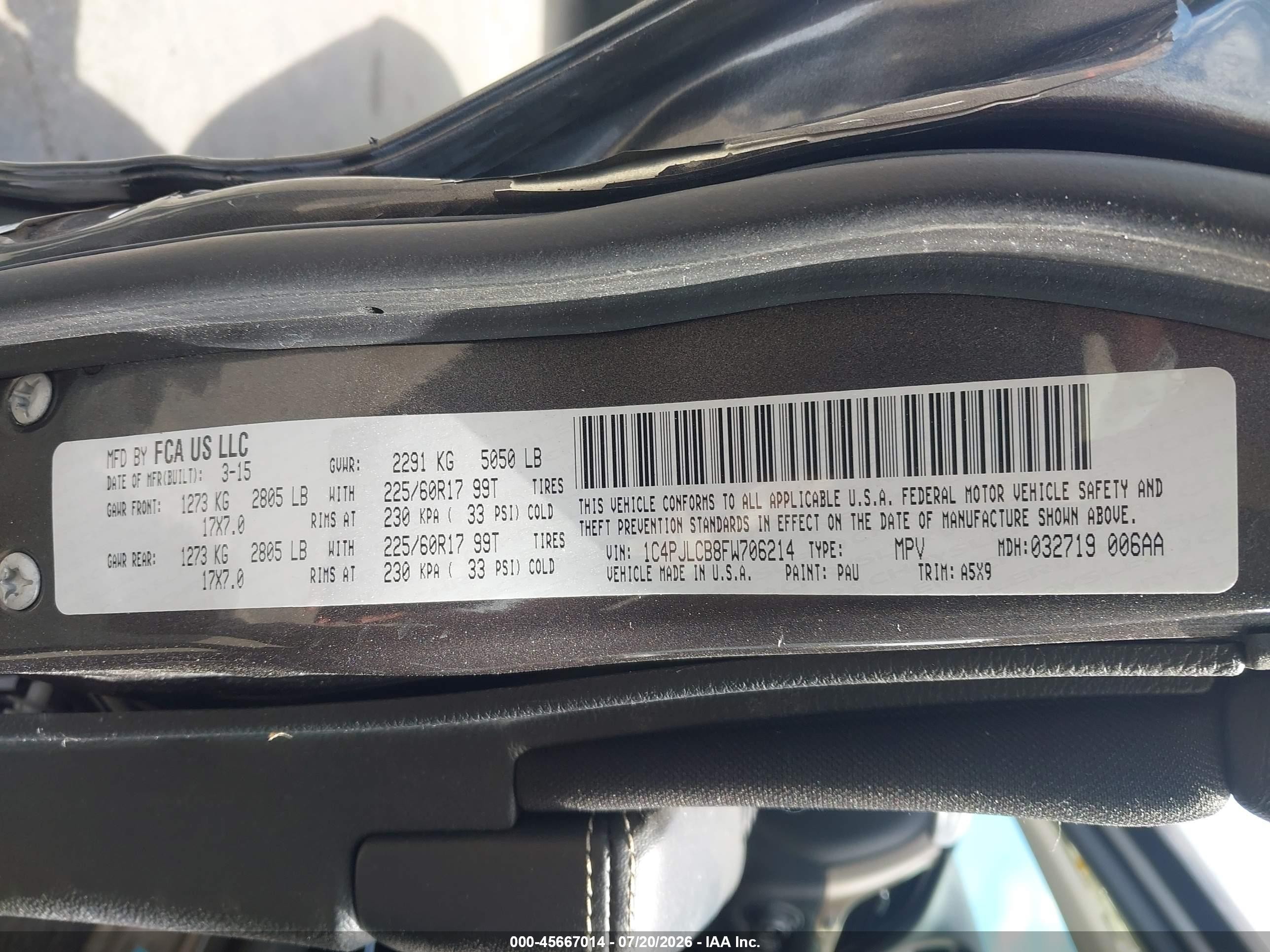 2015 Jeep Cherokee Latitude Серый vin: 1C4PJLCB8FW706214