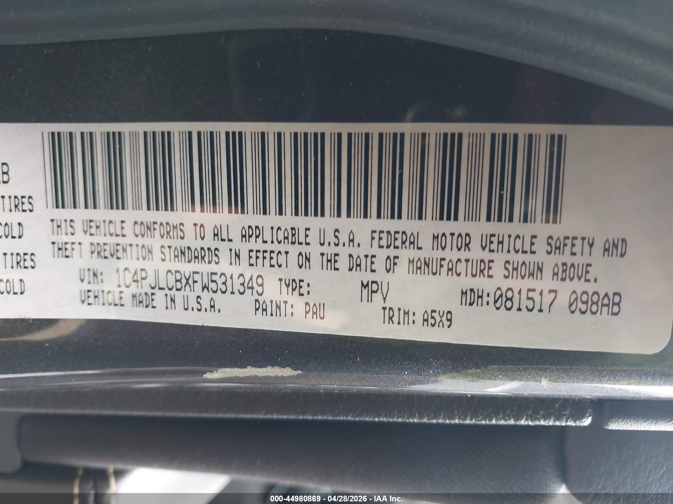 2015 Jeep Cherokee Latitude Gray vin: 1C4PJLCBXFW531349