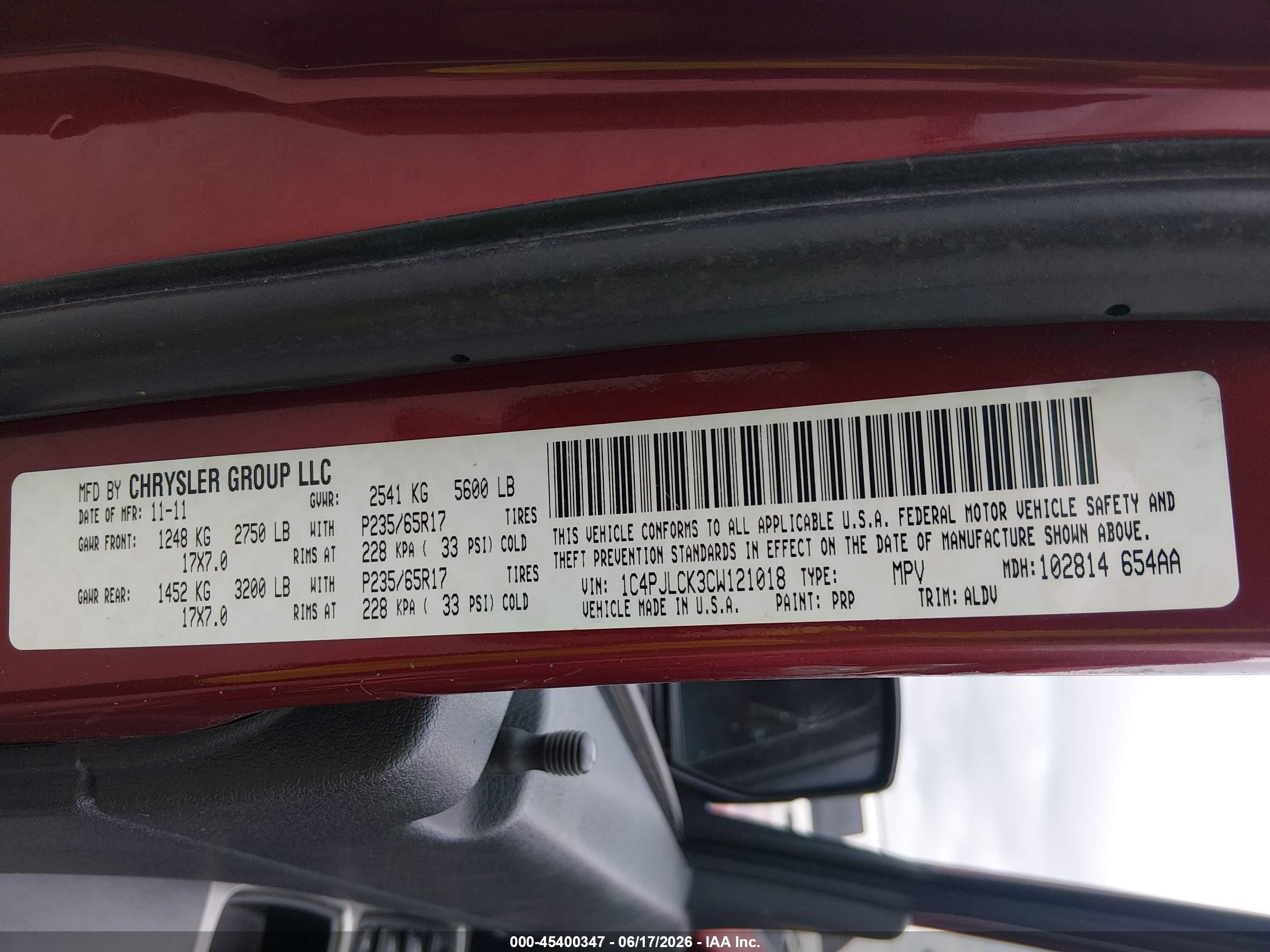 2012 Jeep Liberty Limited Edition Red vin: 1C4PJLCK3CW121018