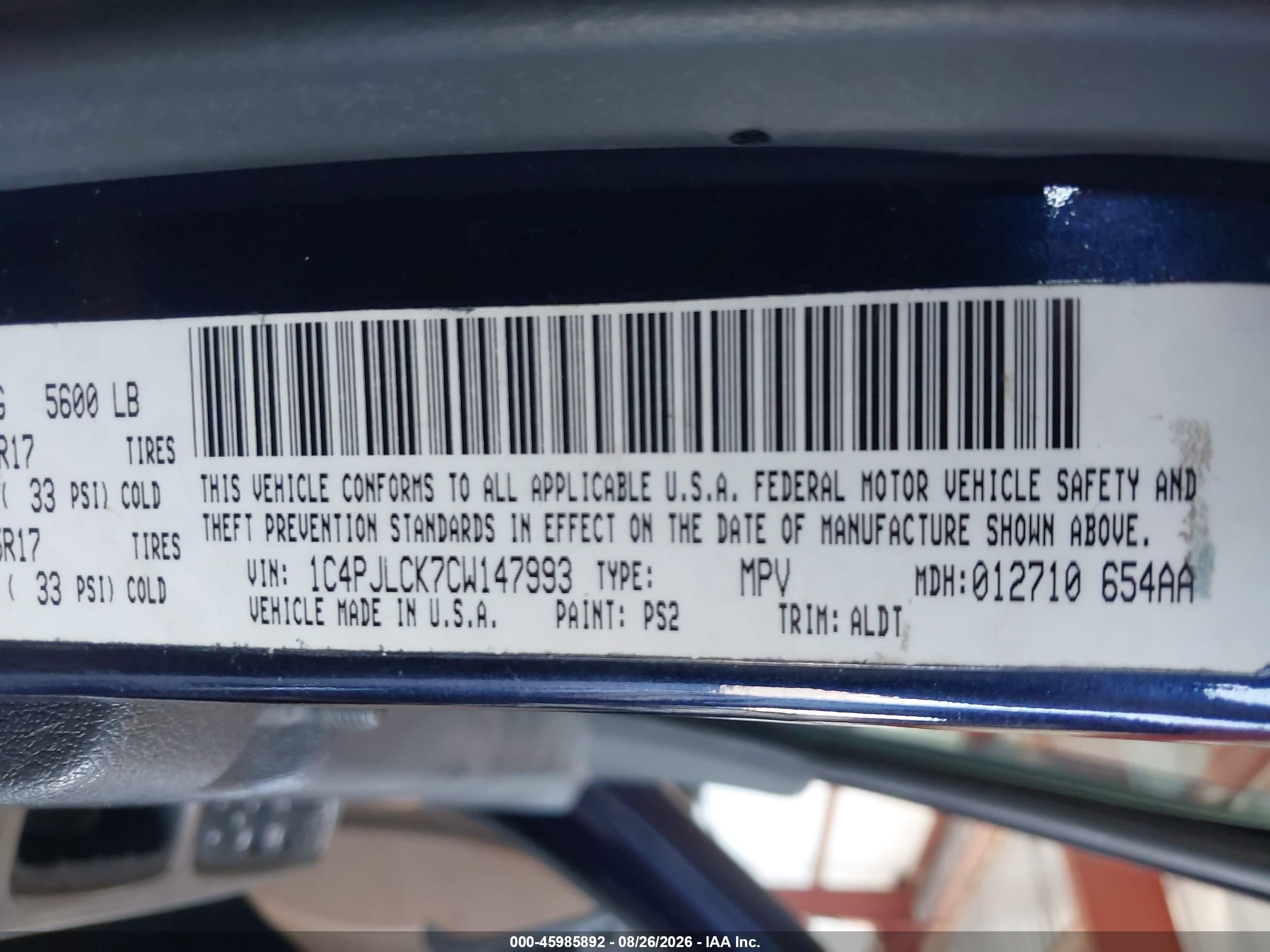 2012 Jeep Liberty Limited Edition Blue vin: 1C4PJLCK7CW147993