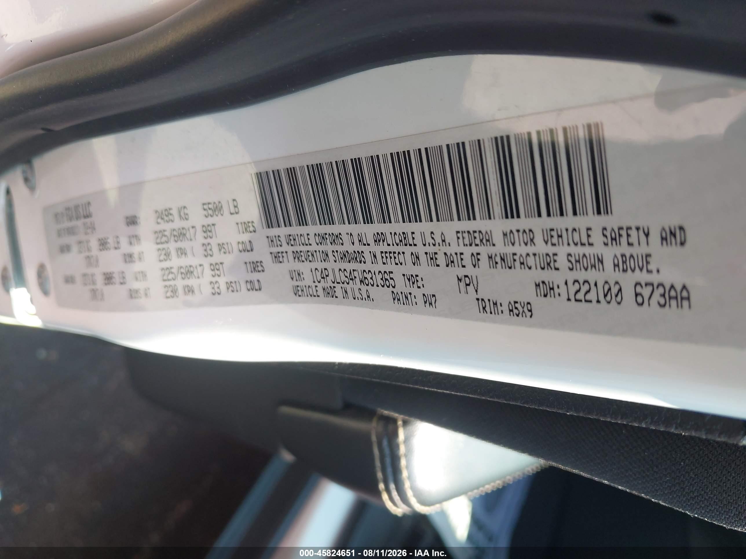 2015 Jeep Cherokee Latitude Белый vin: 1C4PJLCS4FW631365