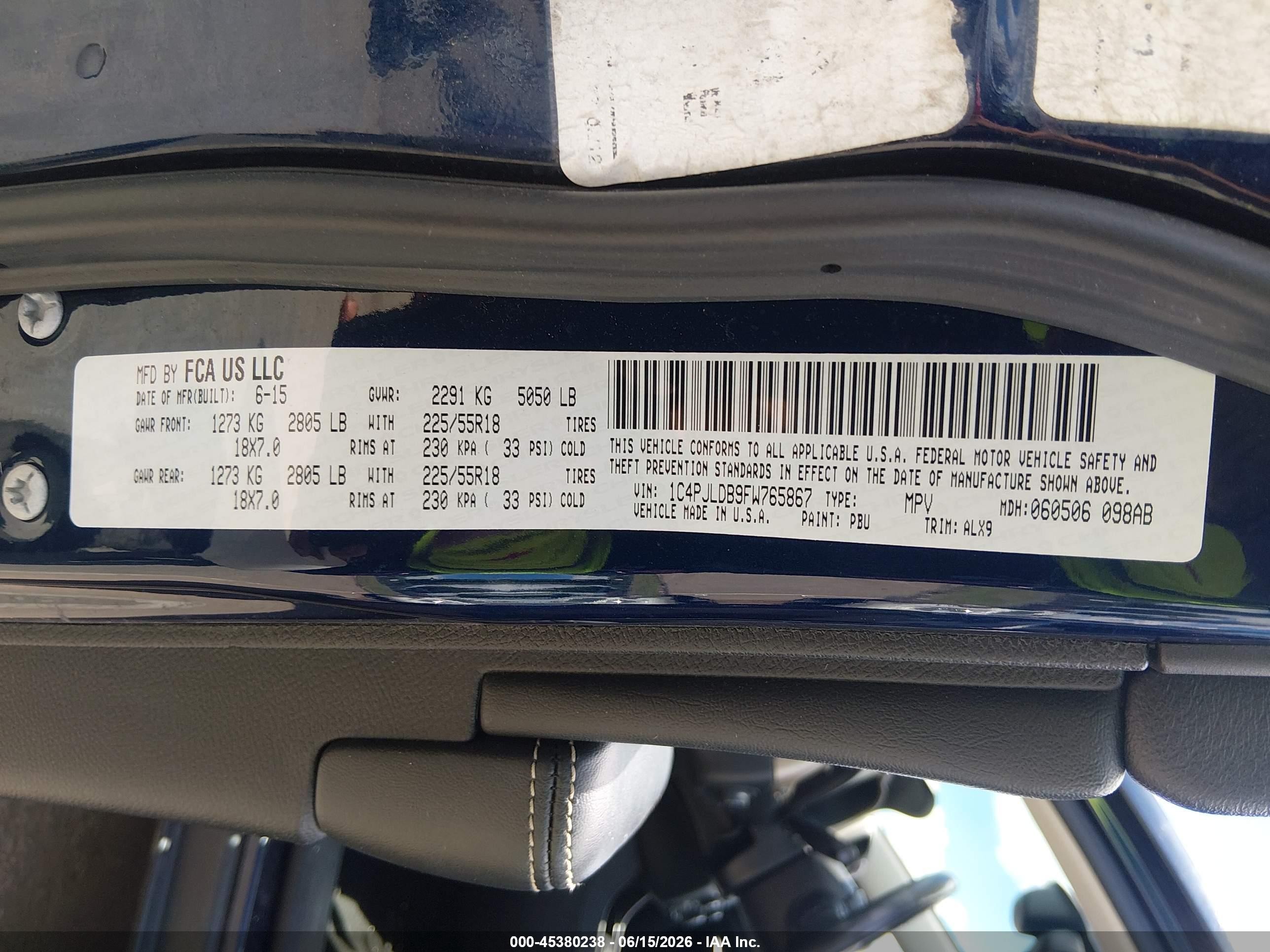2015 Jeep Cherokee Limited Navy vin: 1C4PJLDB9FW765867