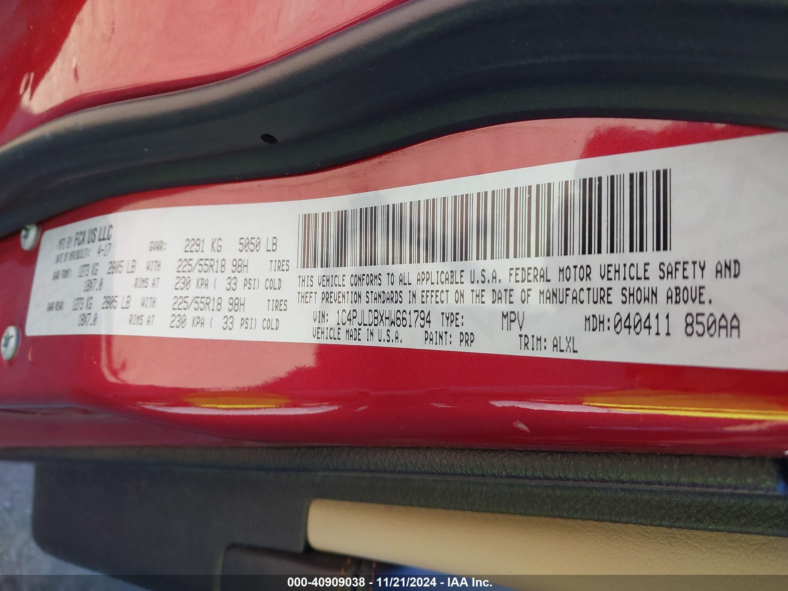 2017 Jeep Cherokee Limited Fwd Red vin: 1C4PJLDBXHW661794