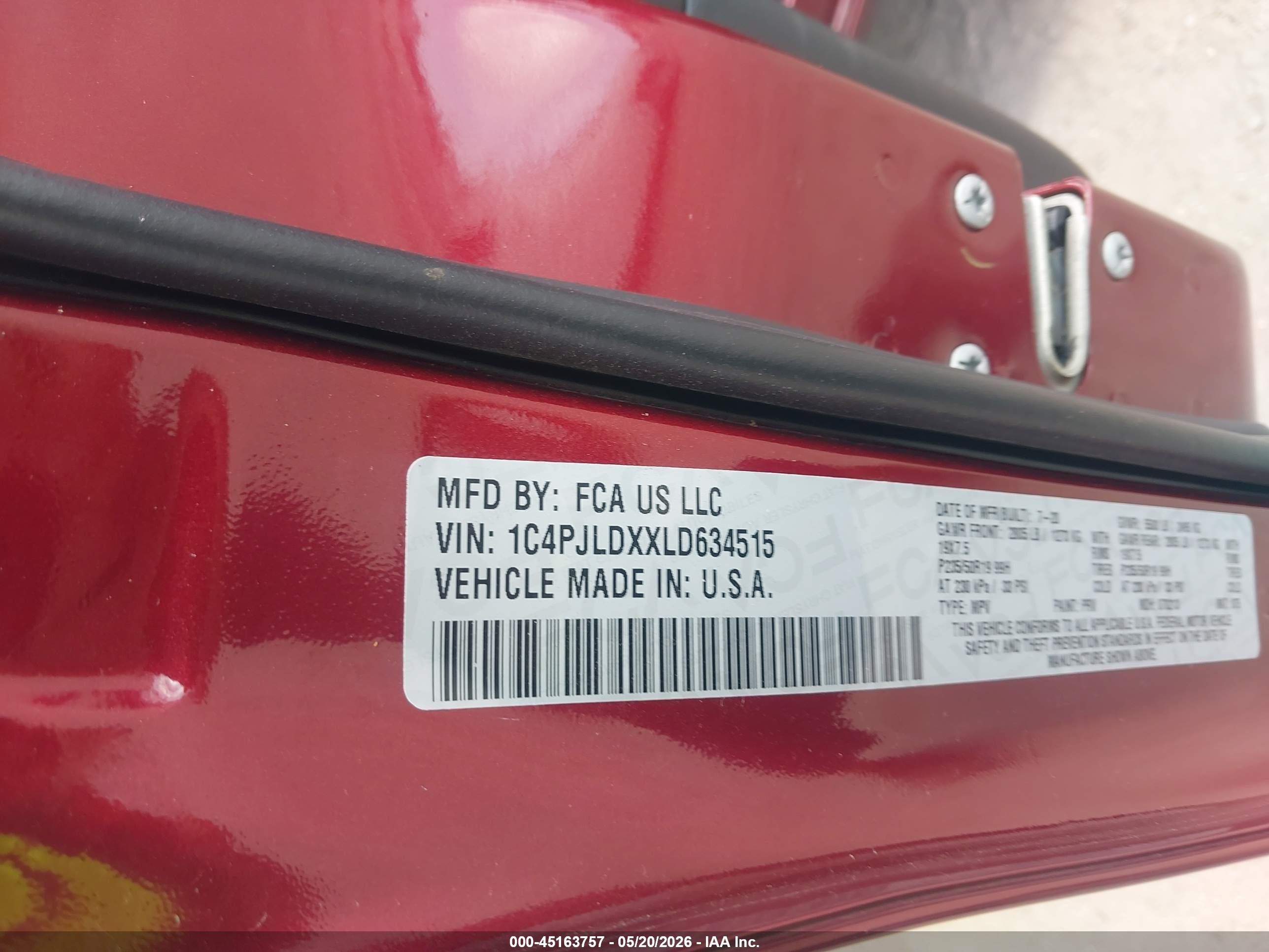 2020 Jeep Cherokee High Altitude Fwd Burgundy vin: 1C4PJLDXXLD634515