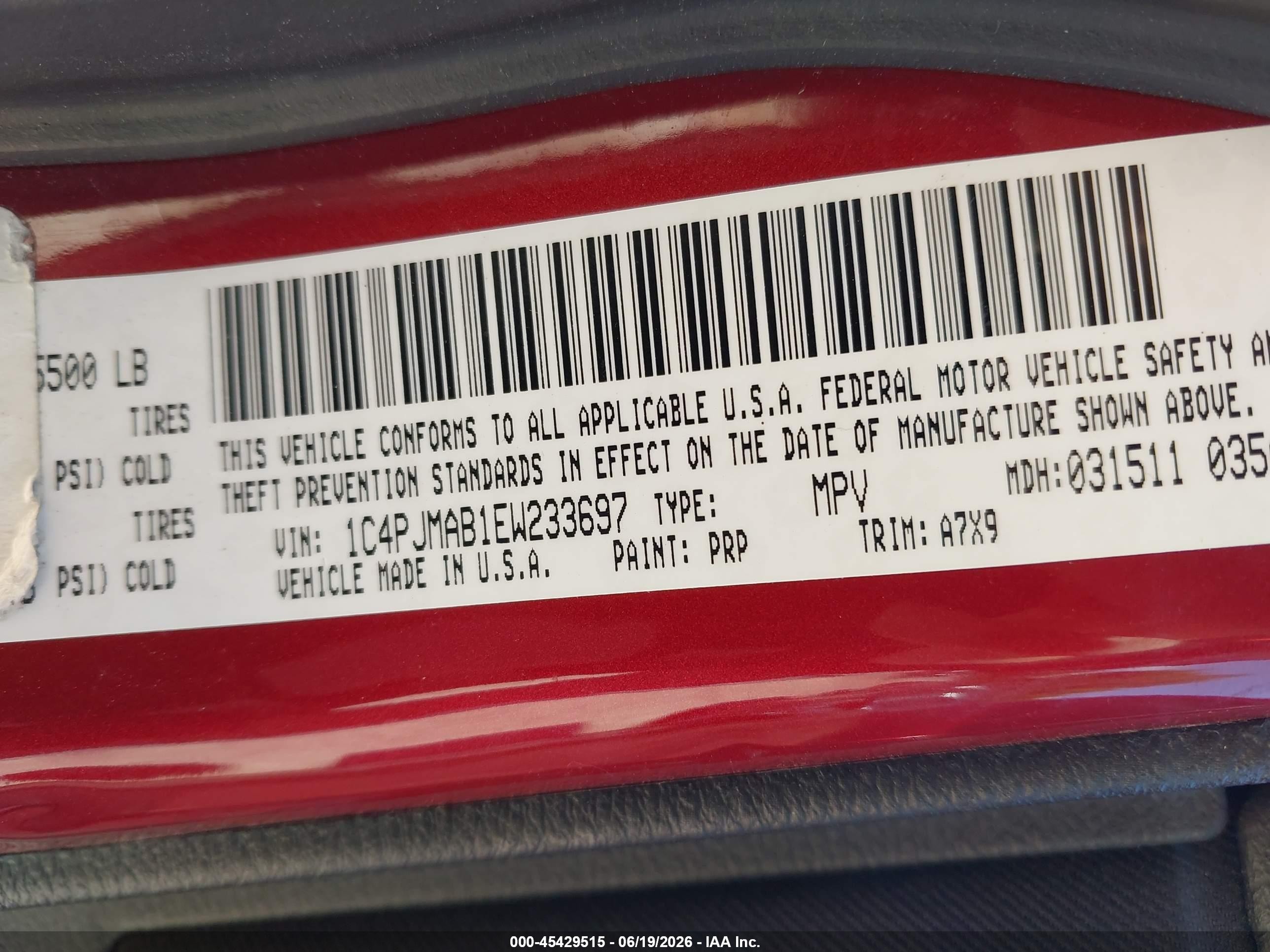 2014 Jeep Cherokee Sport Red vin: 1C4PJMAB1EW233697