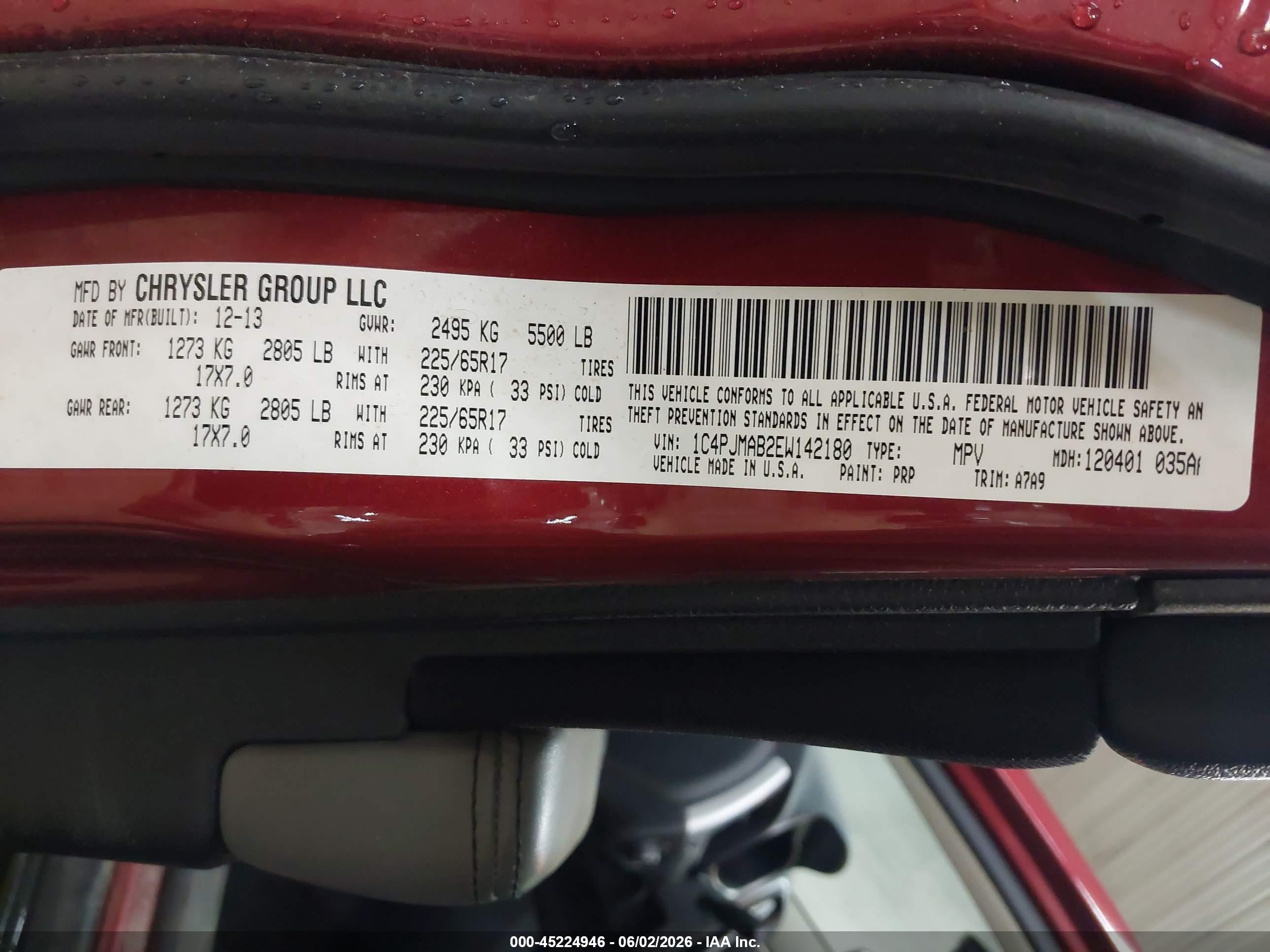 2014 Jeep Cherokee Sport Red vin: 1C4PJMAB2EW142180