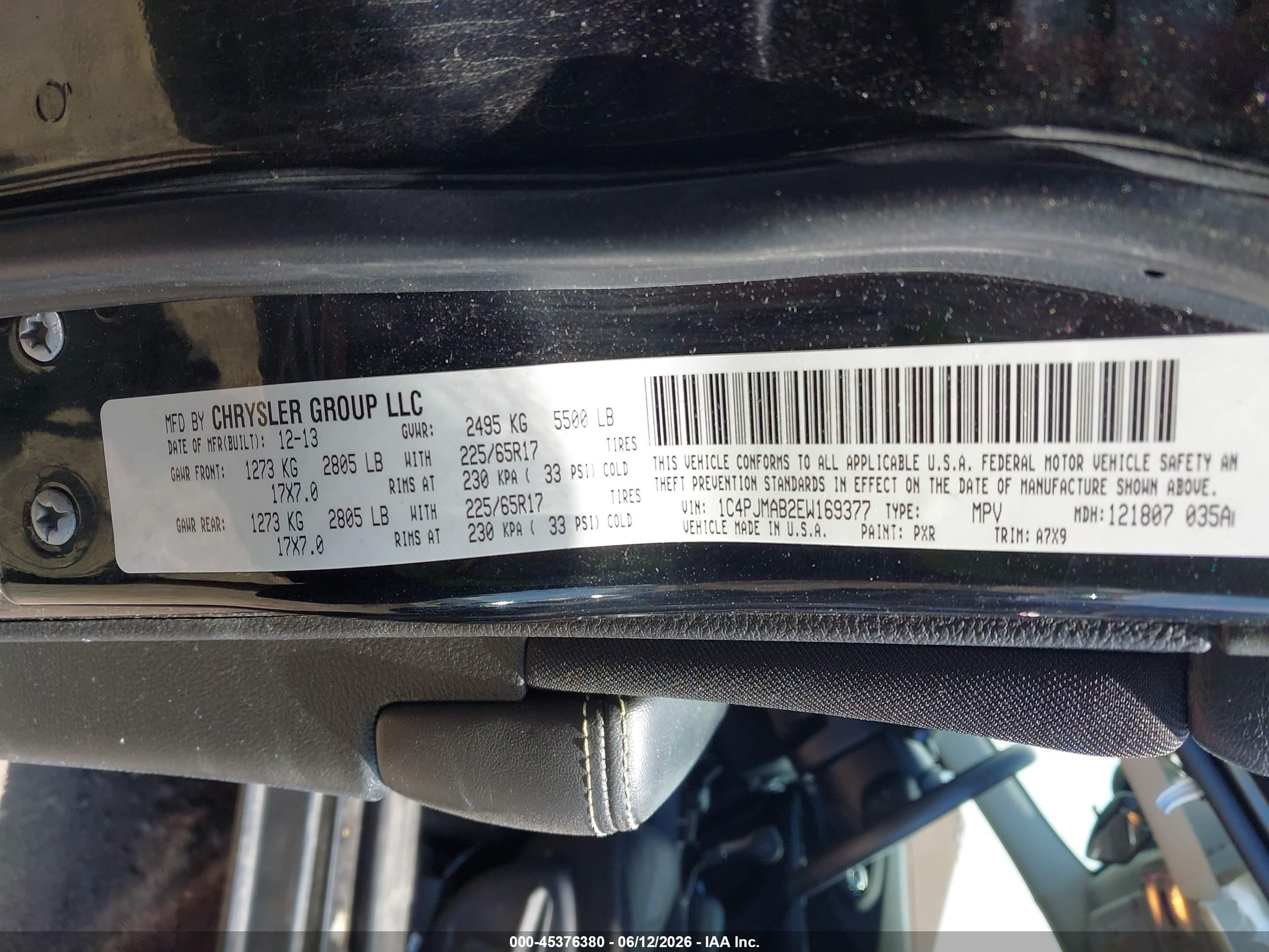 2014 Jeep Cherokee Sport Black vin: 1C4PJMAB2EW169377