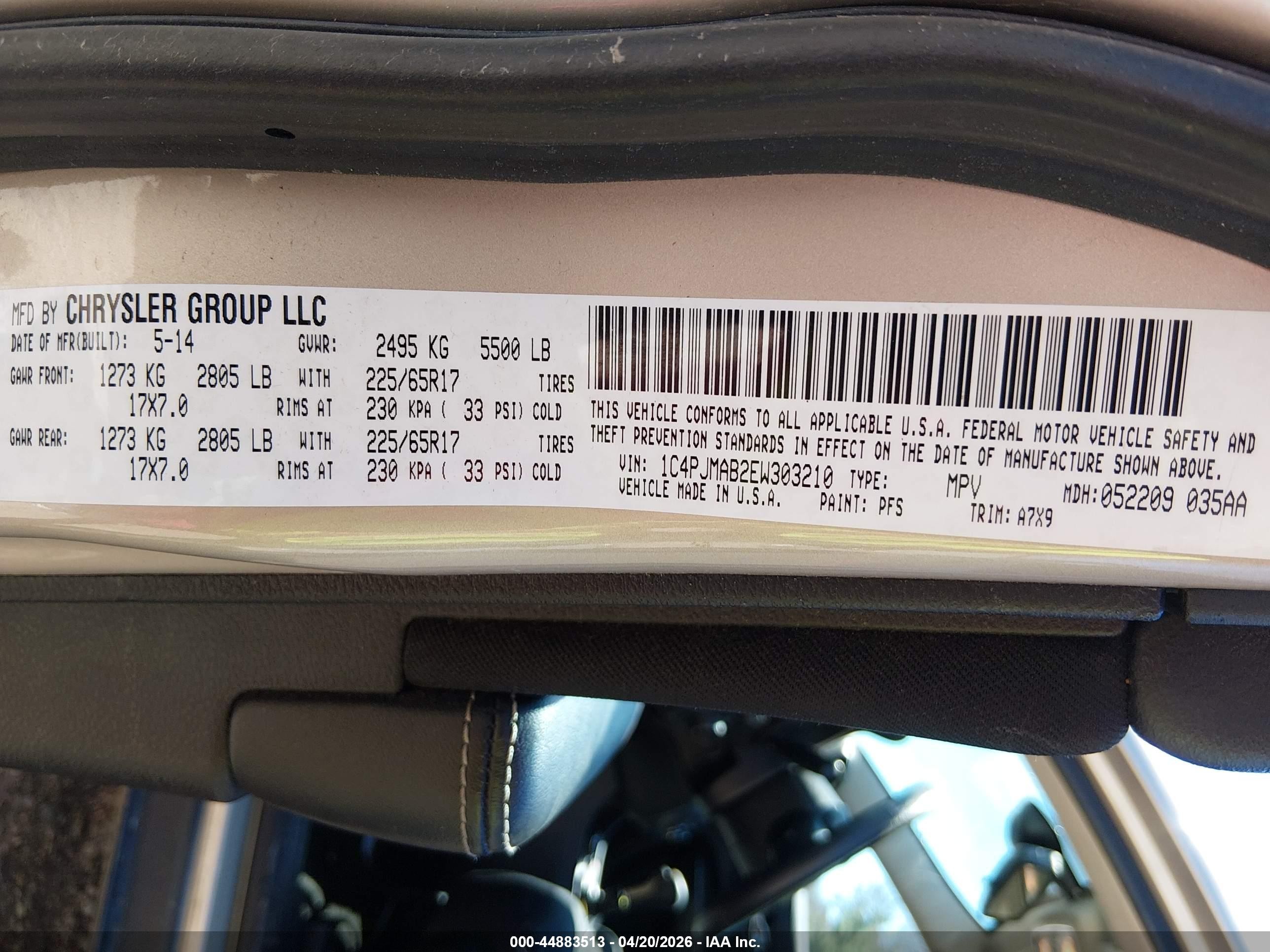 2014 Jeep Cherokee Sport Champagne vin: 1C4PJMAB2EW303210