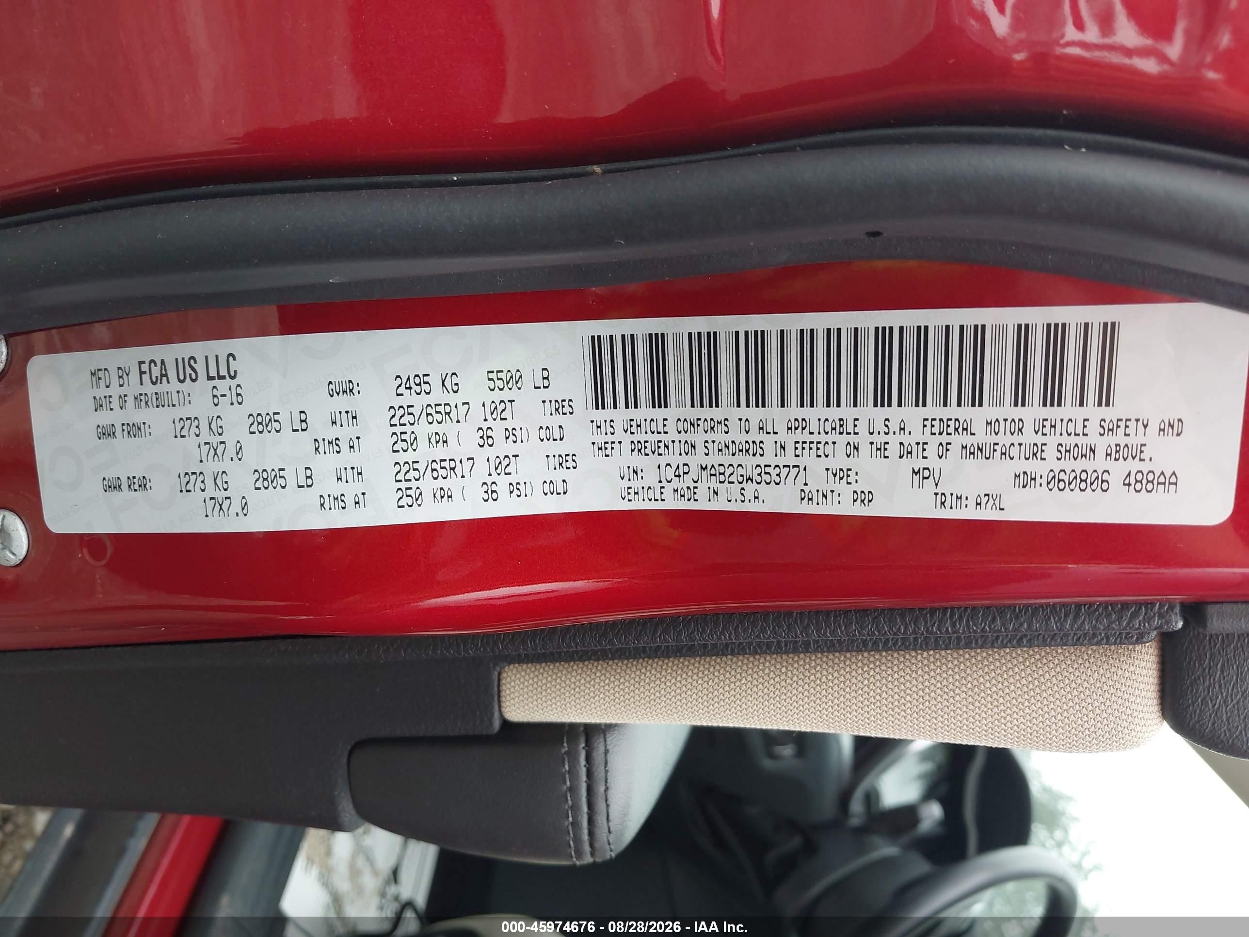 2016 Jeep Cherokee Sport Красный vin: 1C4PJMAB2GW353771