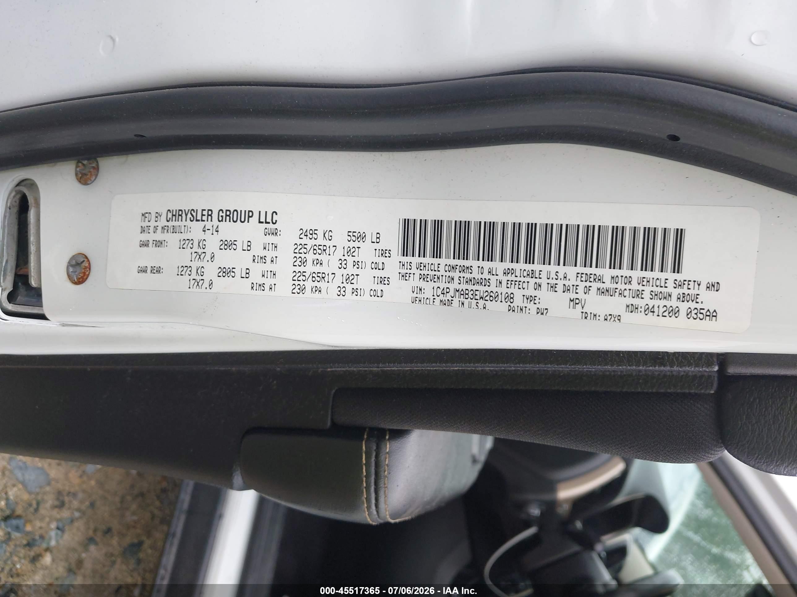 2014 Jeep Cherokee Sport White vin: 1C4PJMAB3EW260108