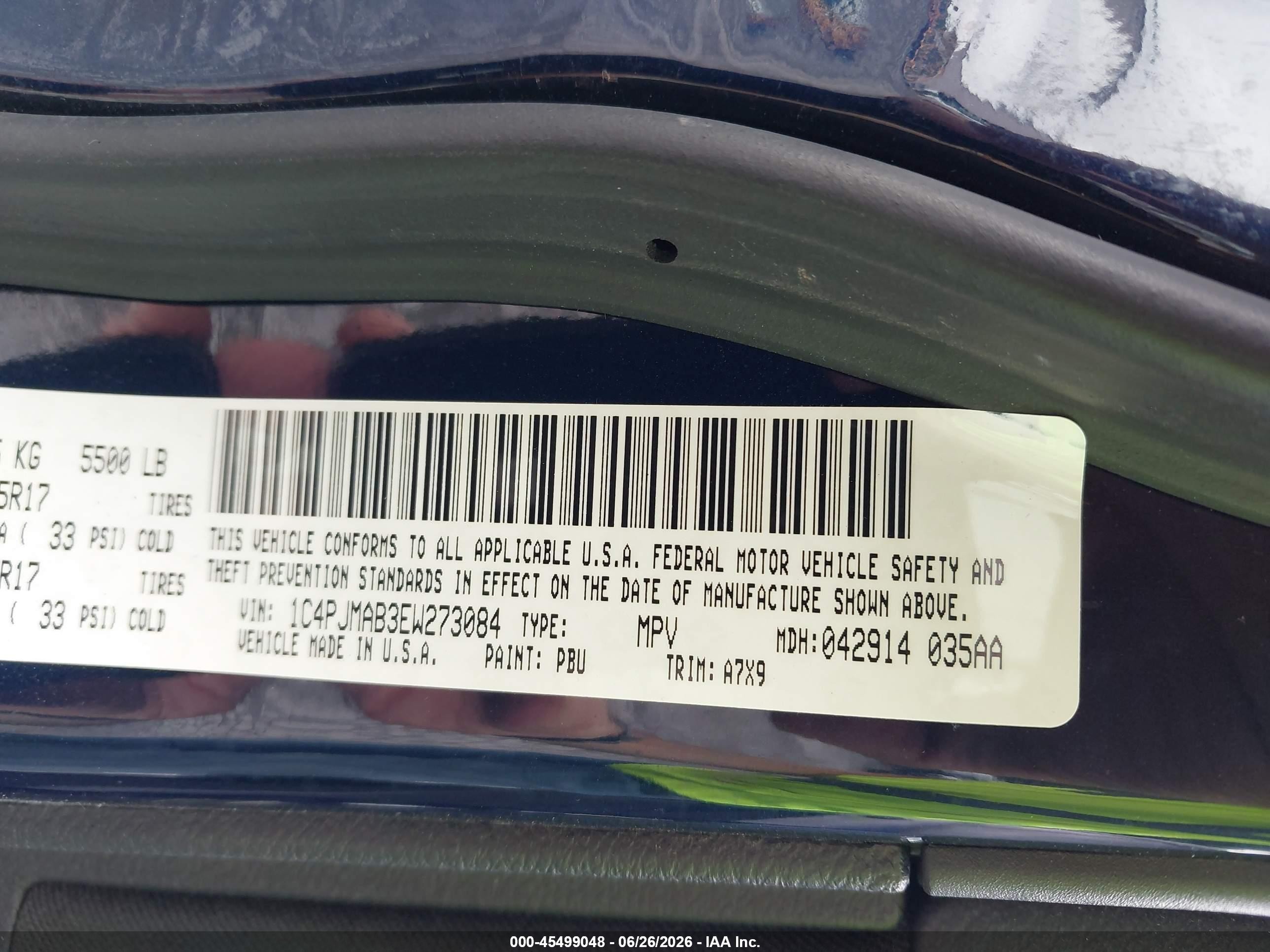 2014 Jeep Cherokee Sport Navy vin: 1C4PJMAB3EW273084