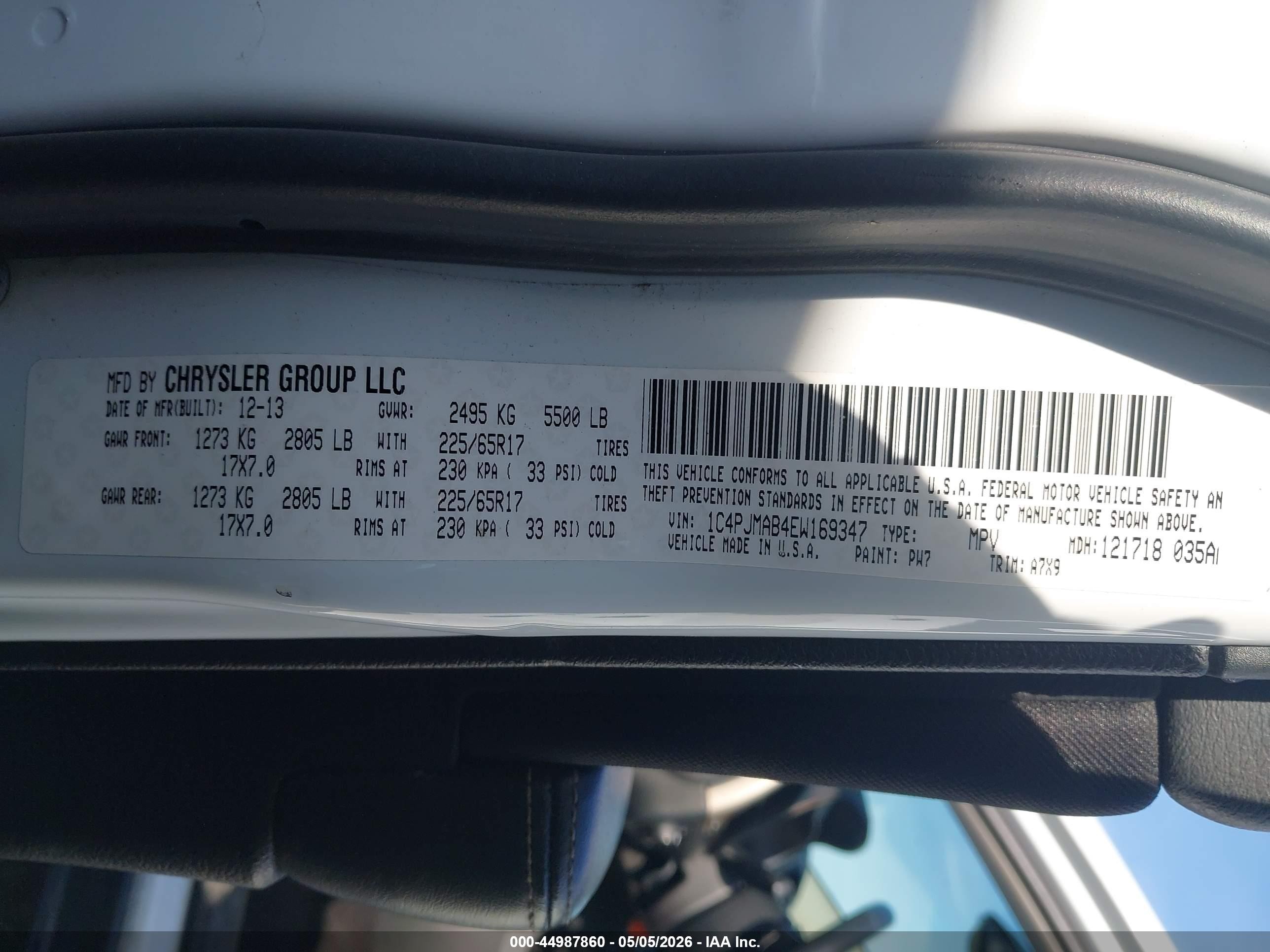 2014 Jeep Cherokee Sport White vin: 1C4PJMAB4EW169347