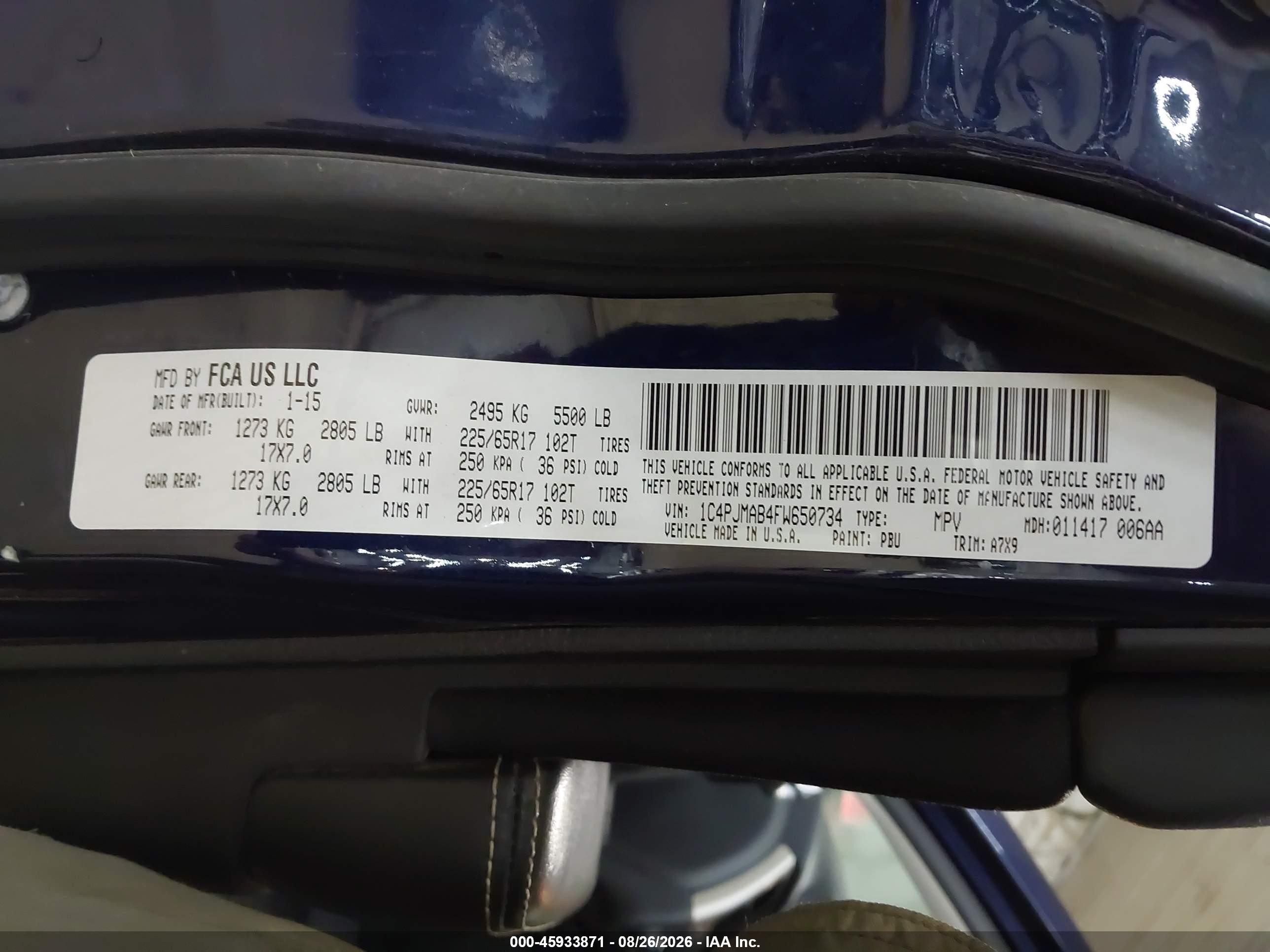 2015 Jeep Cherokee Sport Синий vin: 1C4PJMAB4FW650734