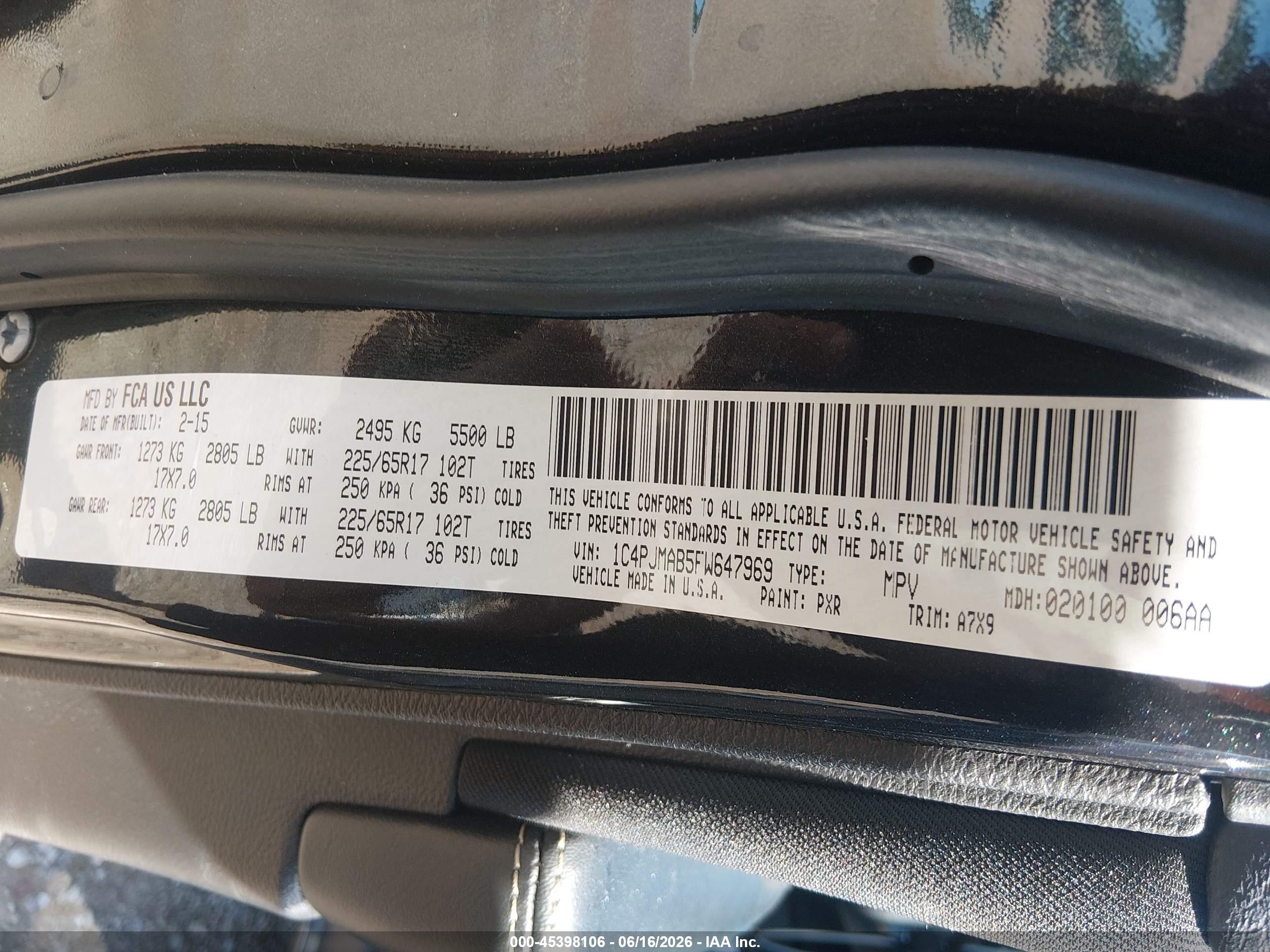 2015 Jeep Cherokee Sport Черный vin: 1C4PJMAB5FW647969