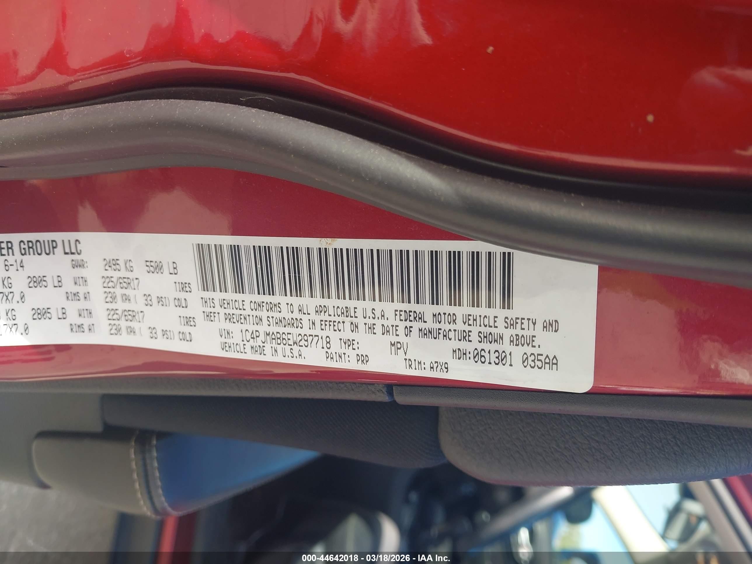2014 Jeep Cherokee Sport Red vin: 1C4PJMAB6EW297718