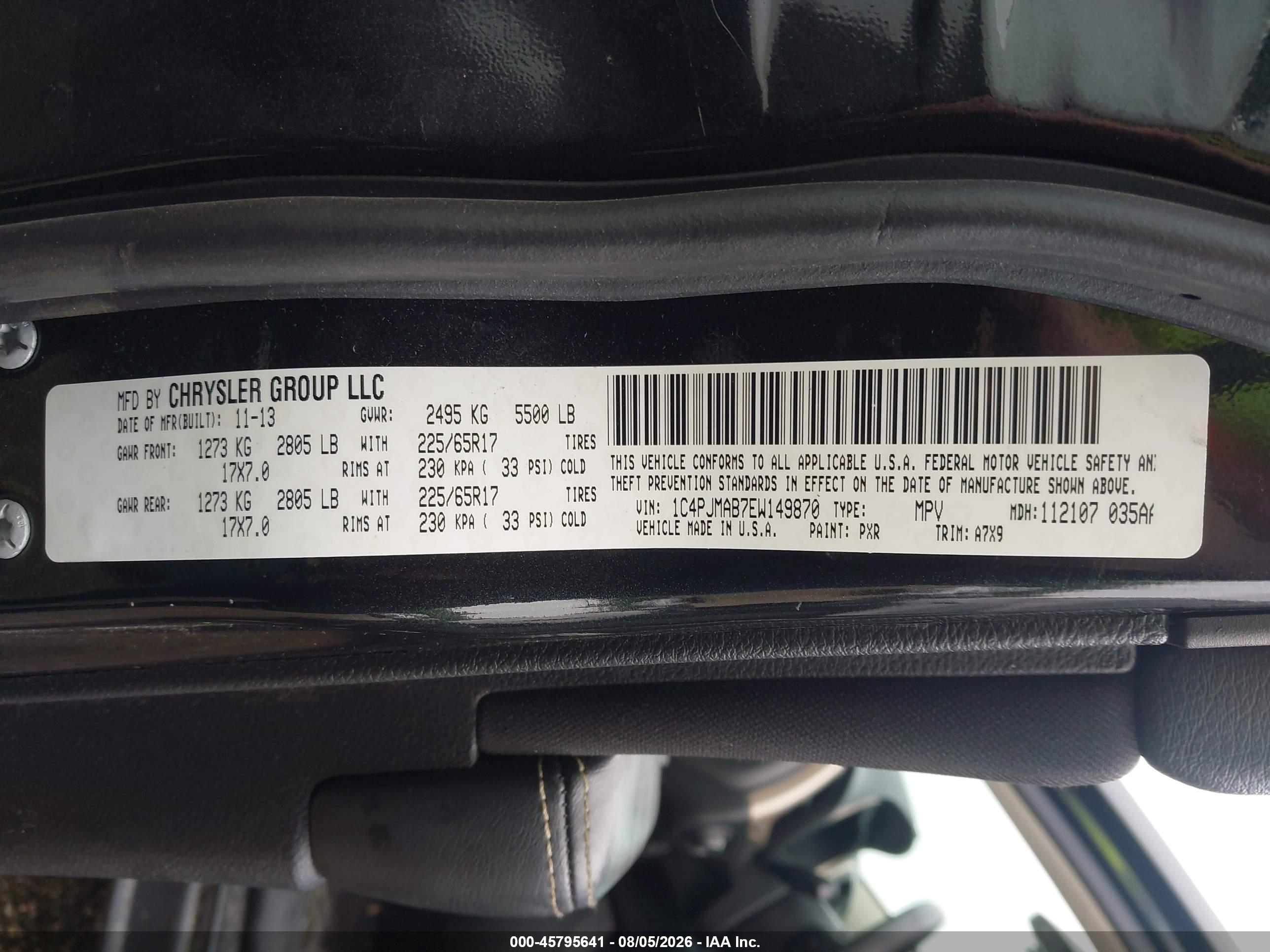 2014 Jeep Cherokee Sport Black vin: 1C4PJMAB7EW149870