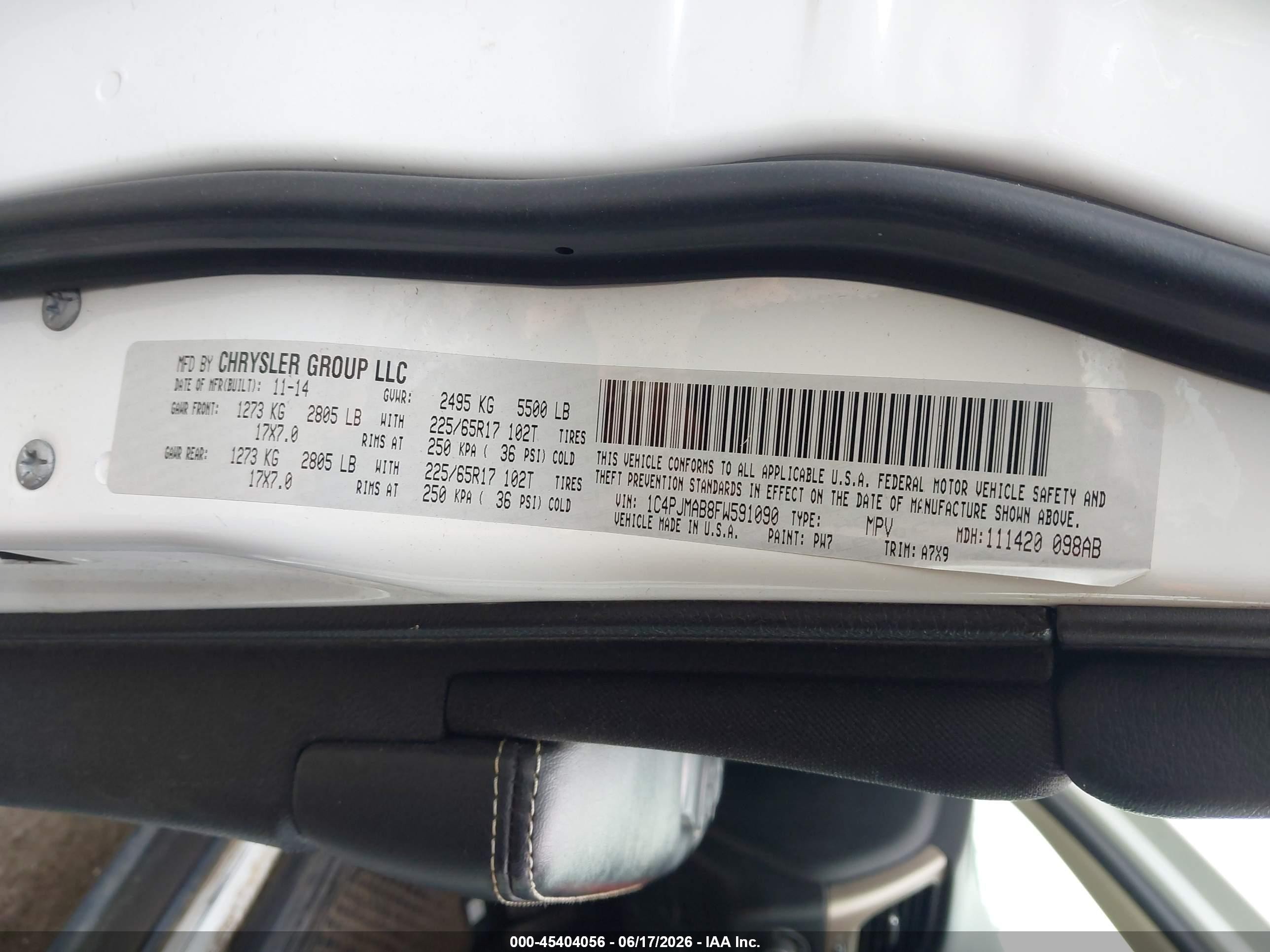2015 Jeep Cherokee Sport White vin: 1C4PJMAB8FW591090