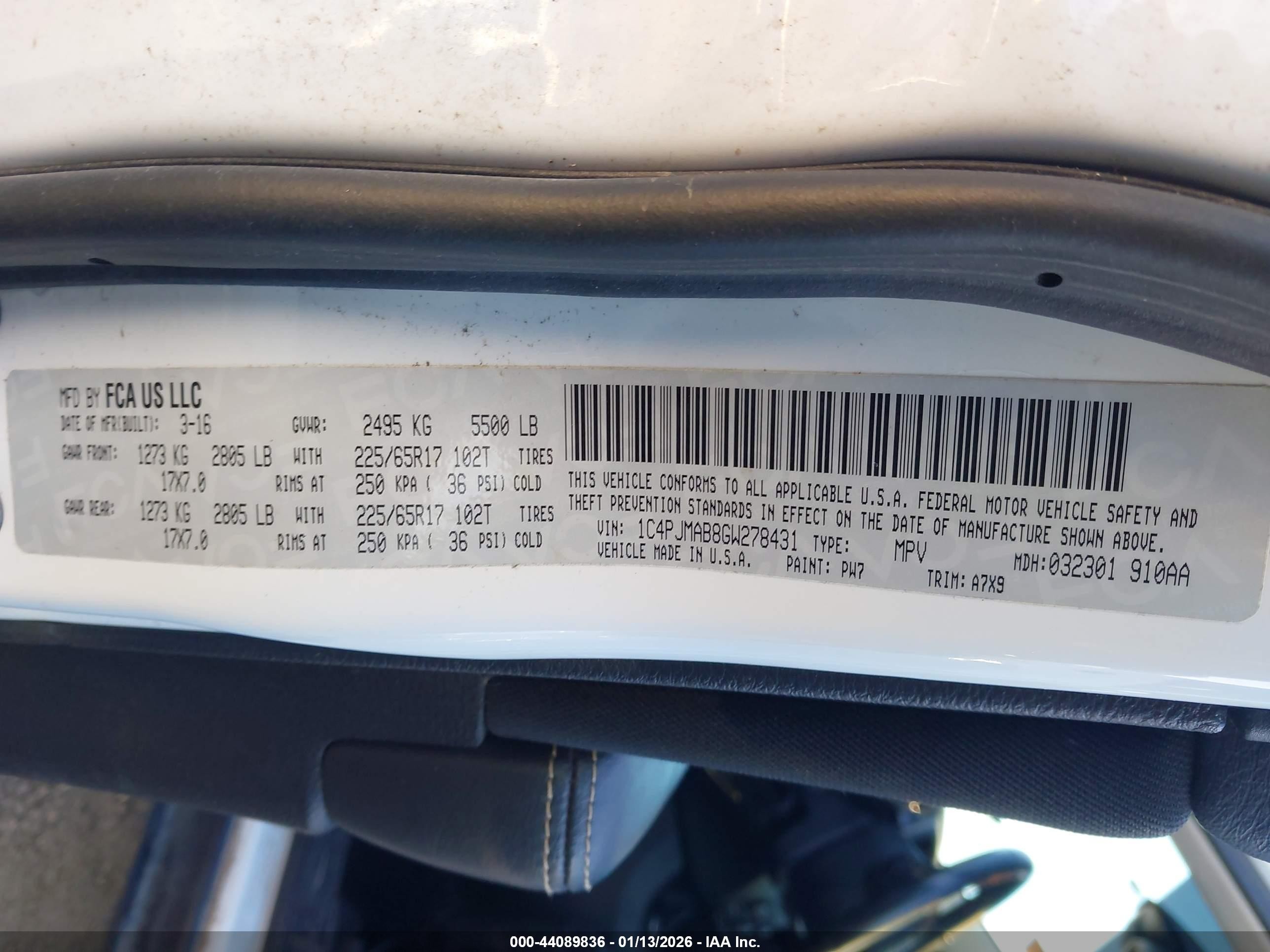 2016 Jeep Cherokee Sport Белый vin: 1C4PJMAB8GW278431