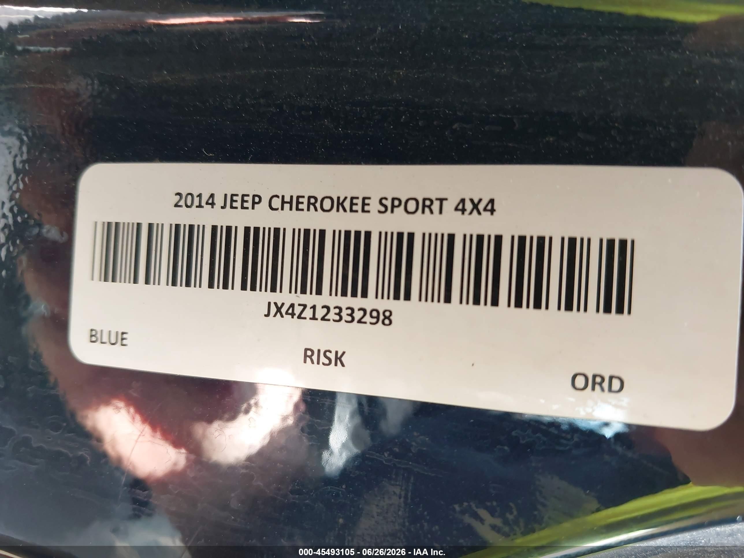 2014 Jeep Cherokee Sport Blue vin: 1C4PJMAB9EW233298