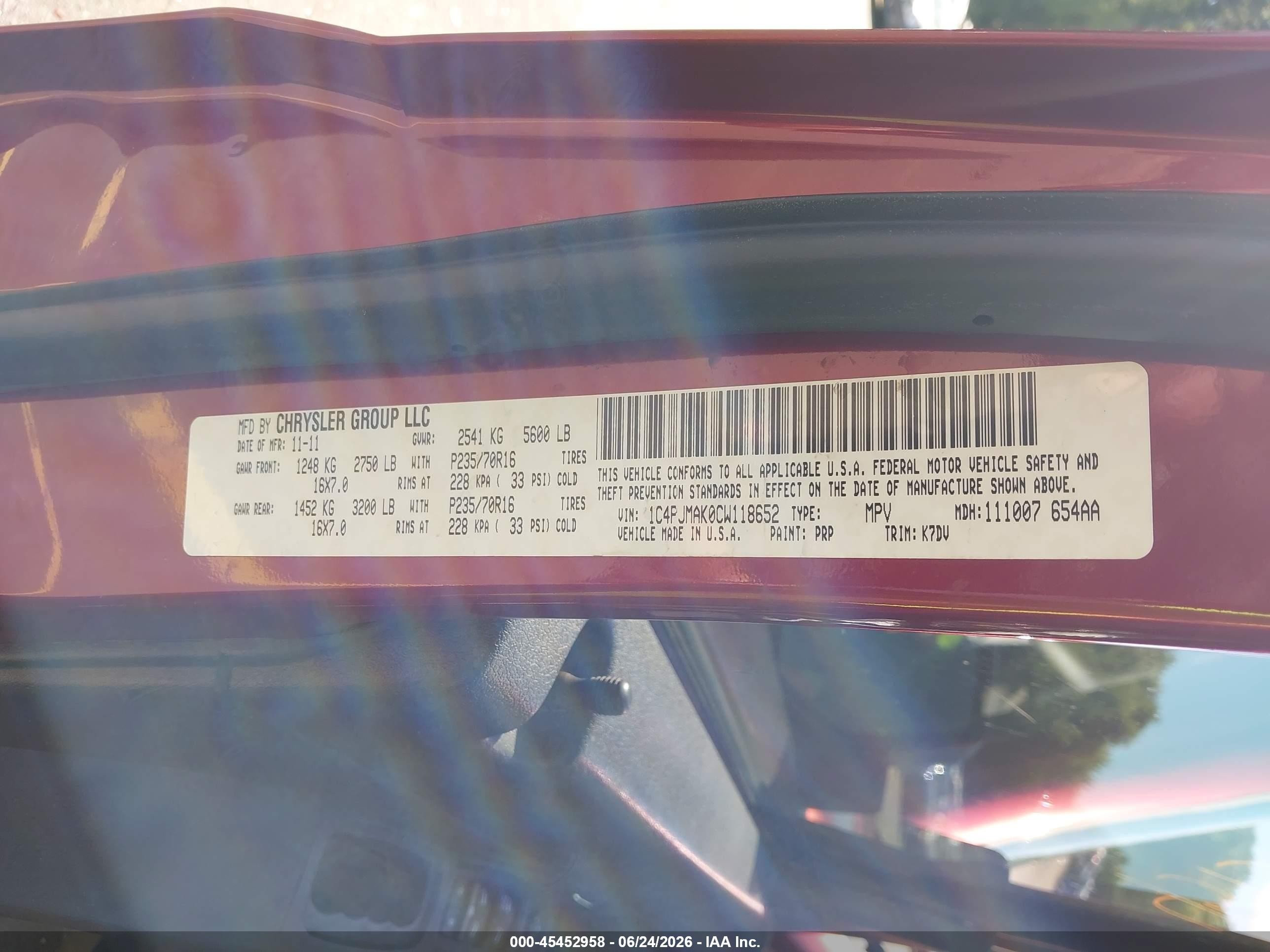 2012 Jeep Liberty Sport Red vin: 1C4PJMAK0CW118652