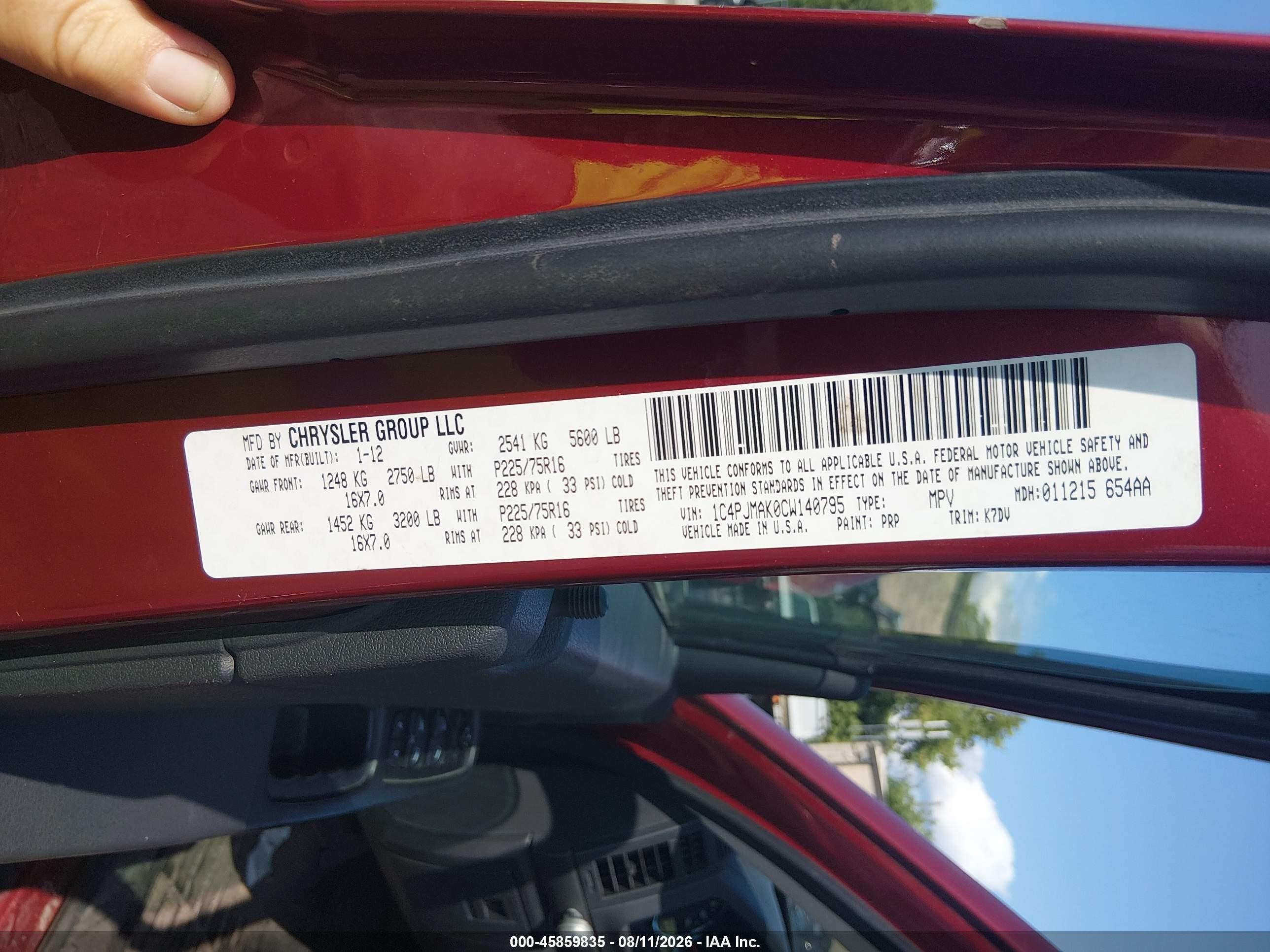 2012 Jeep Liberty Sport Red vin: 1C4PJMAK0CW140795
