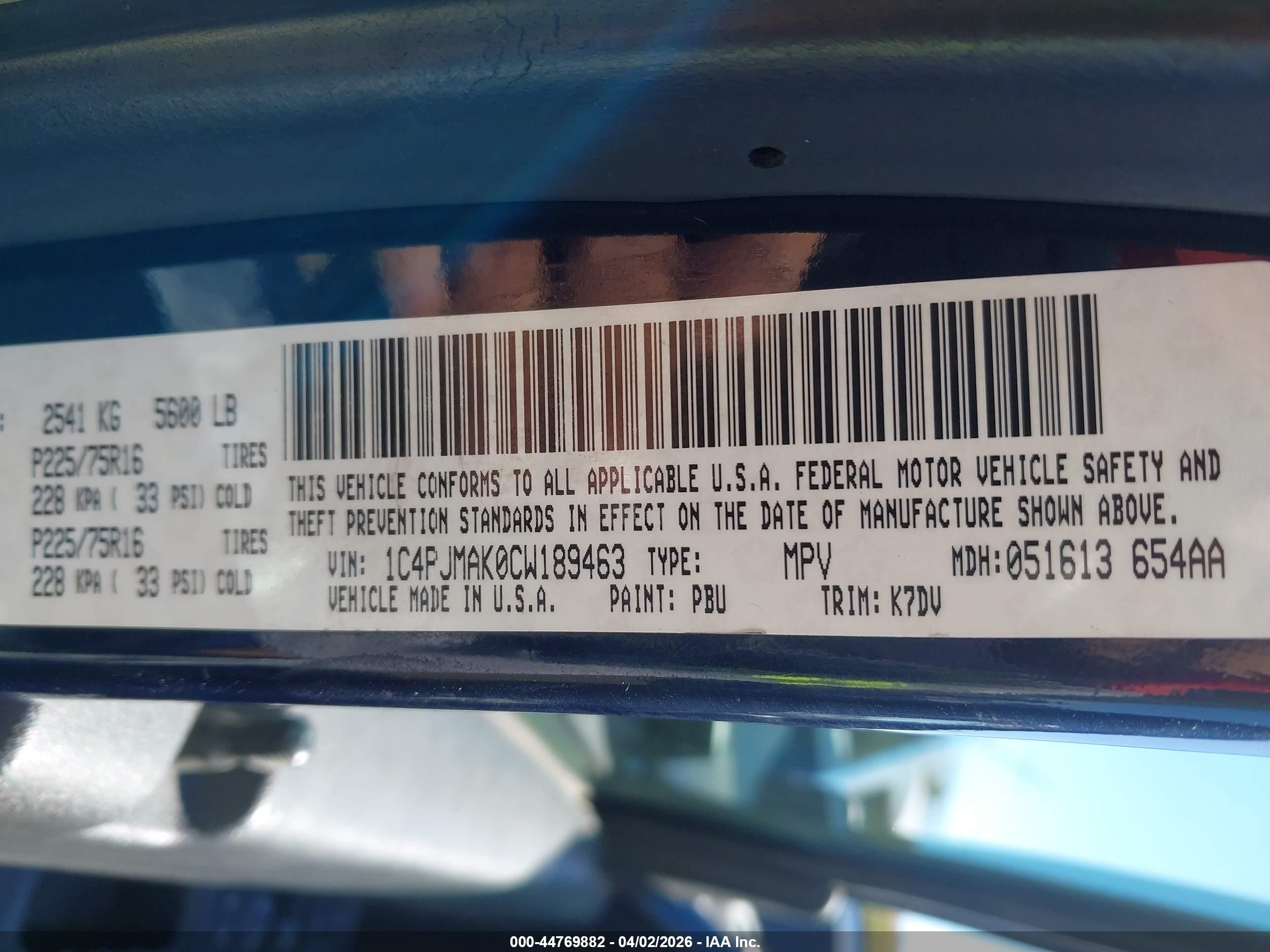 2012 Jeep Liberty Sport Dark Blue vin: 1C4PJMAK0CW189463