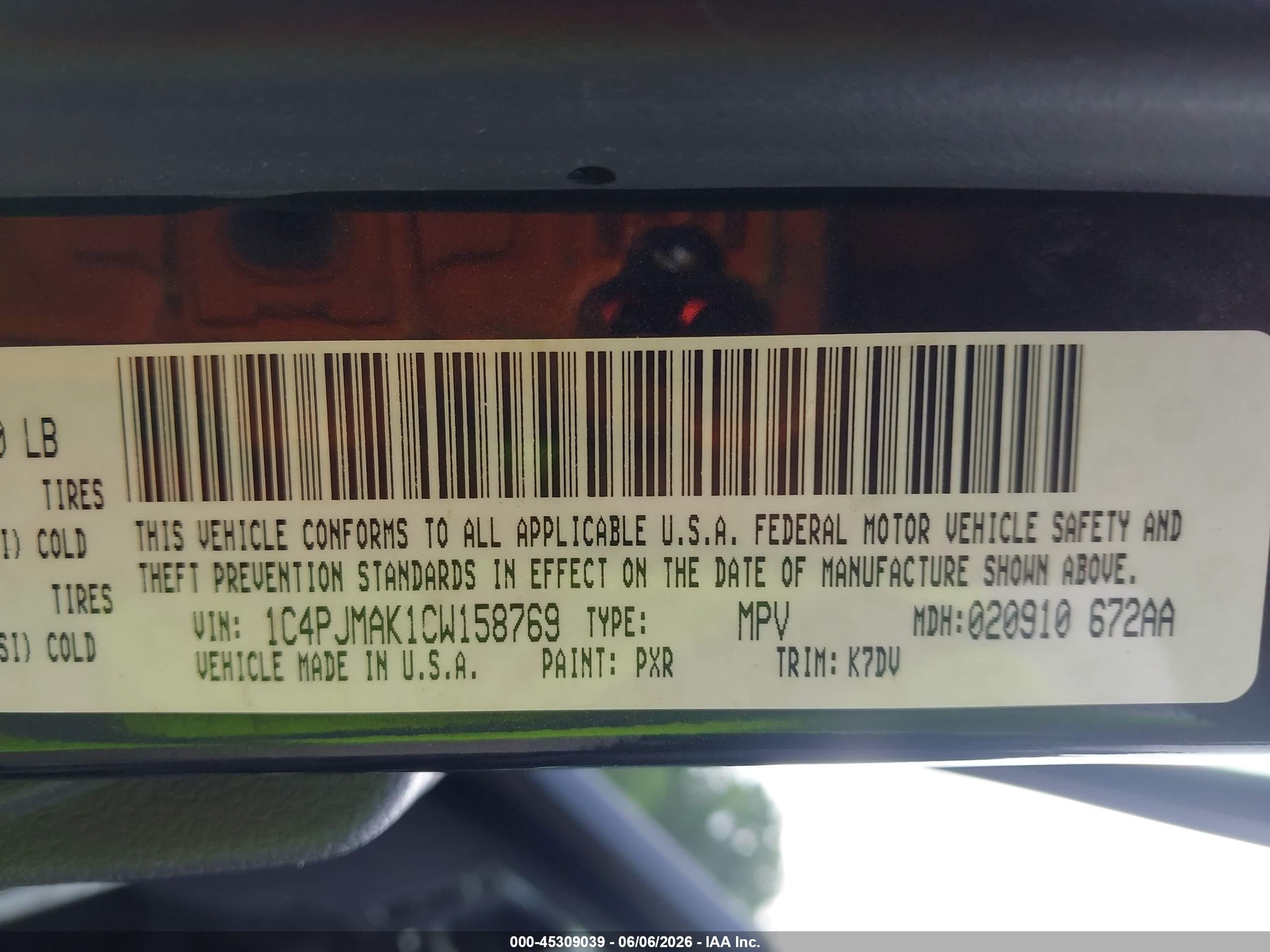 2012 Jeep Liberty Sport Черный vin: 1C4PJMAK1CW158769