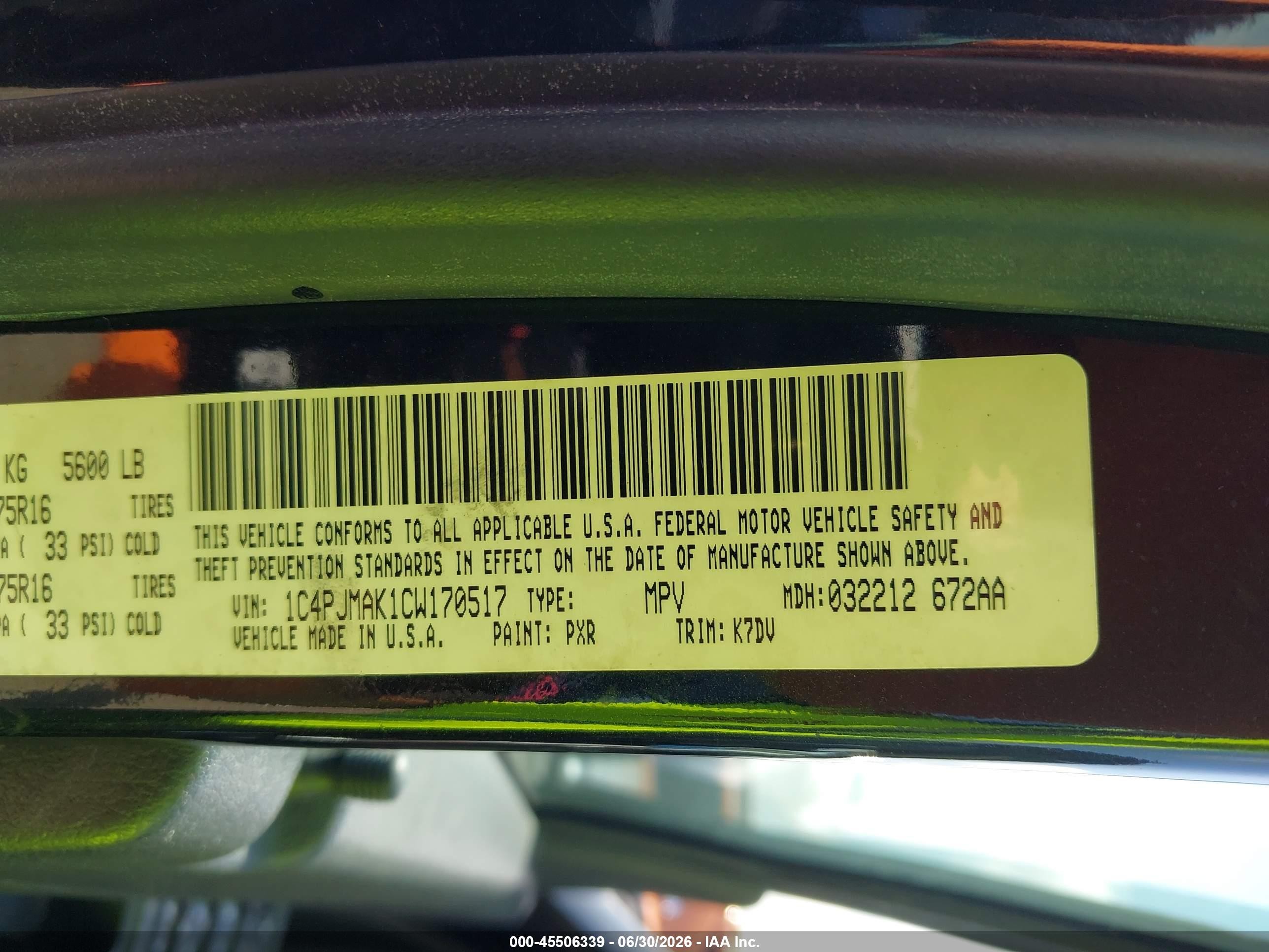 2012 Jeep Liberty Sport Black vin: 1C4PJMAK1CW170517