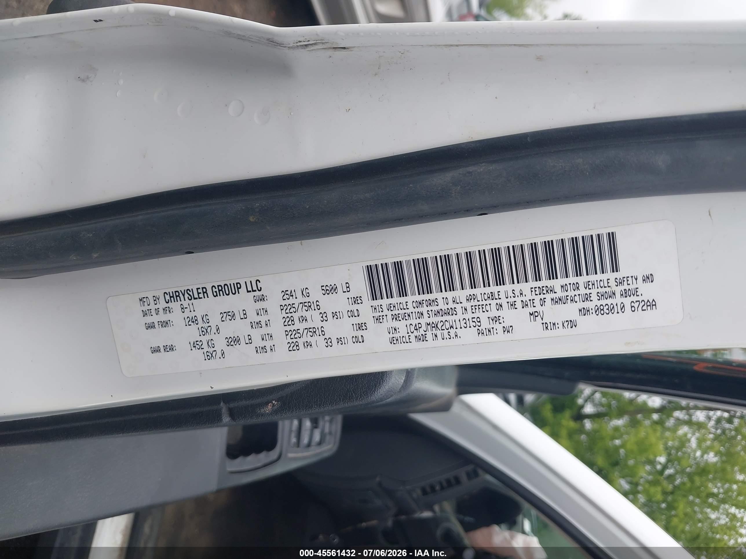 2012 Jeep Liberty Sport White vin: 1C4PJMAK2CW113159
