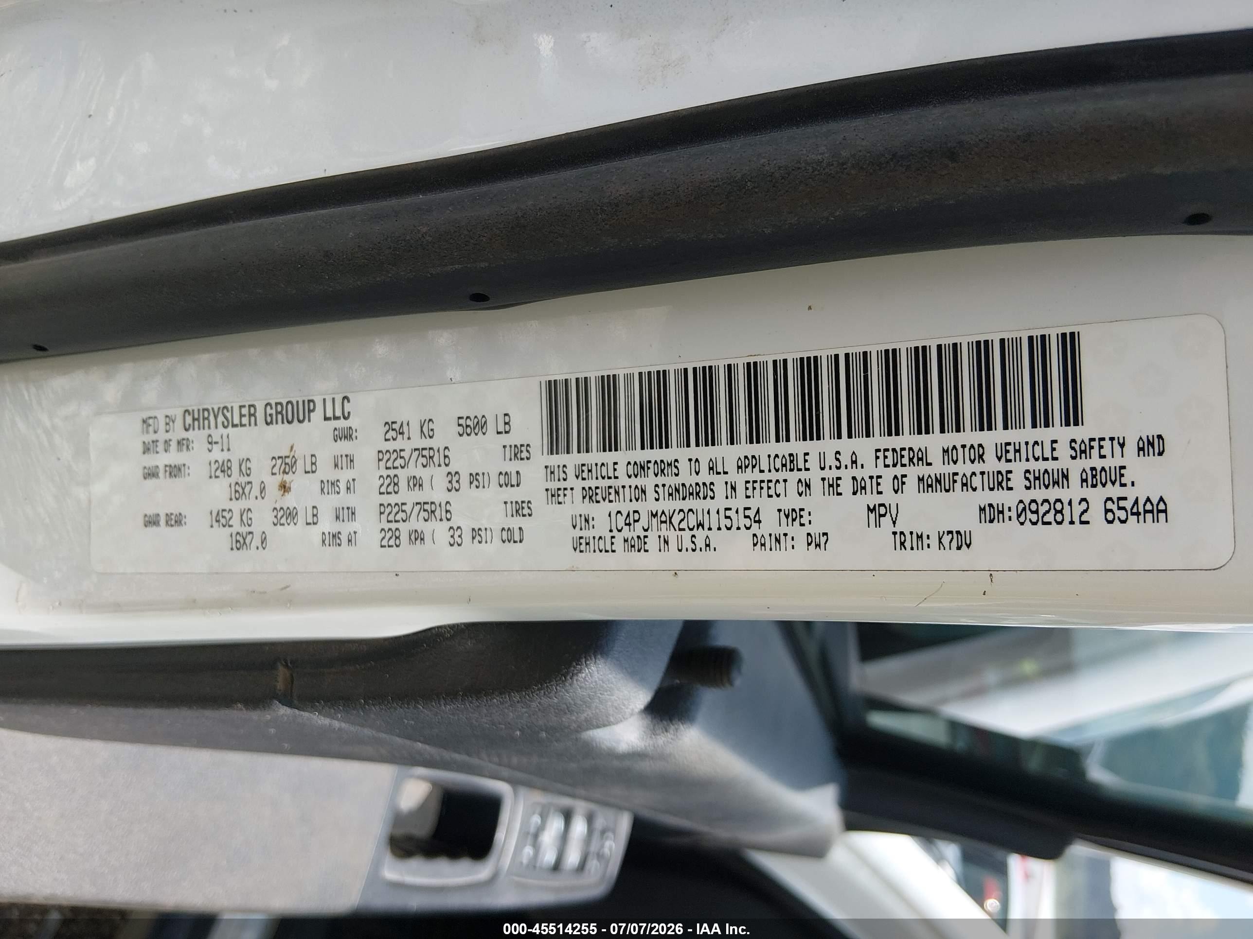 2012 Jeep Liberty Sport White vin: 1C4PJMAK2CW115154