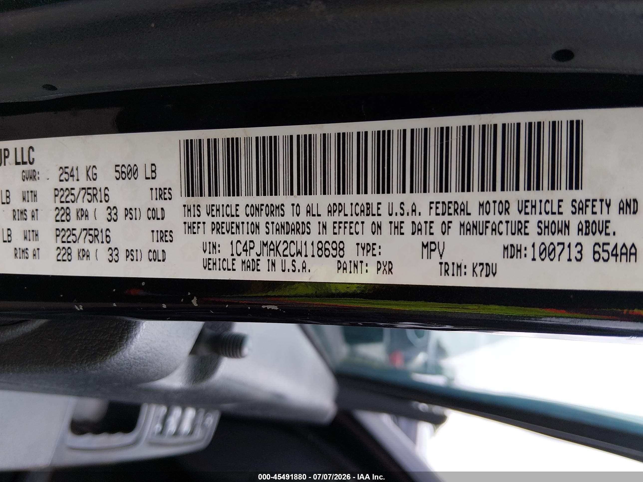 2012 Jeep Liberty Sport Black vin: 1C4PJMAK2CW118698