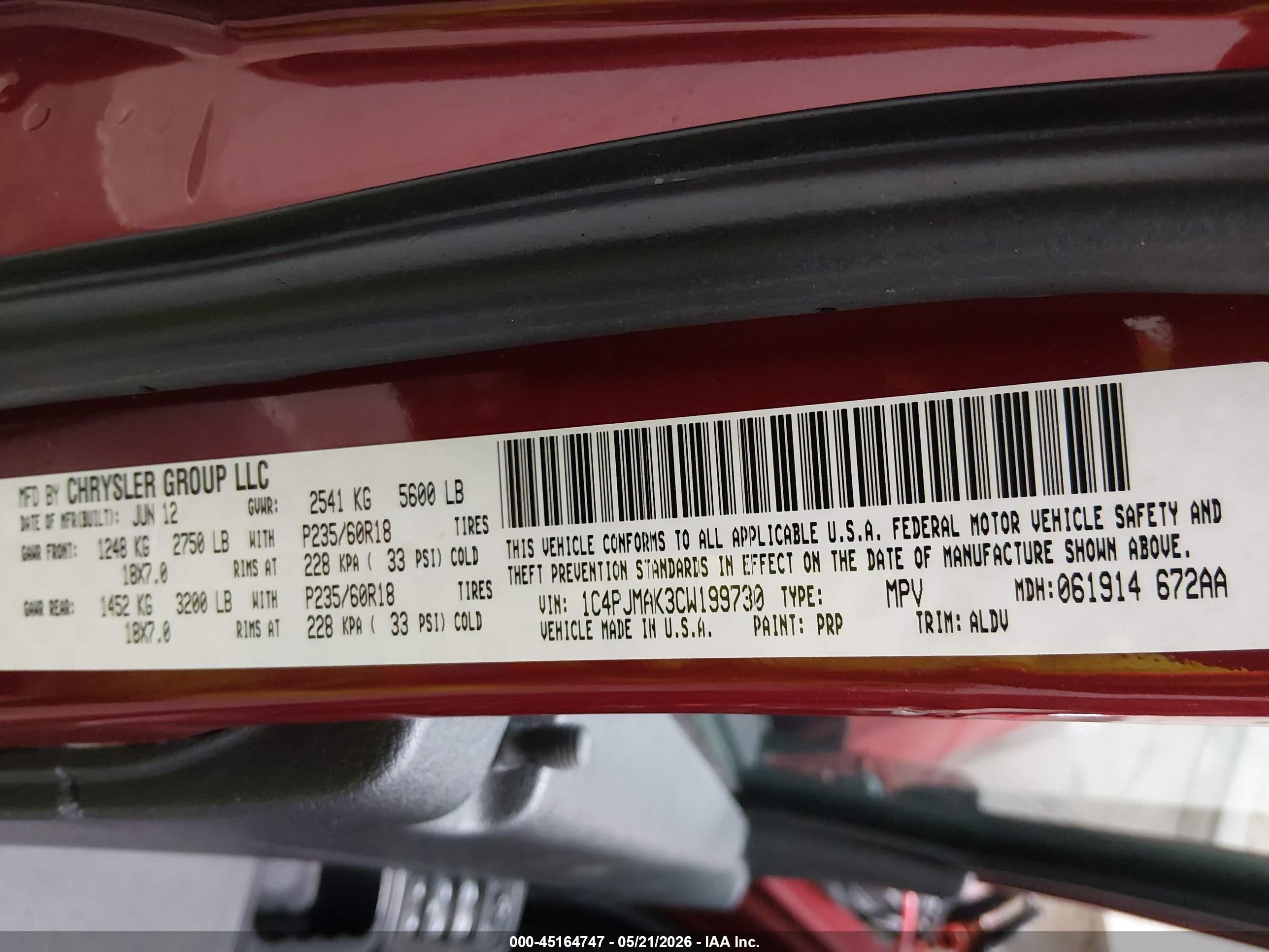 2012 Jeep Liberty Sport Red vin: 1C4PJMAK3CW199730