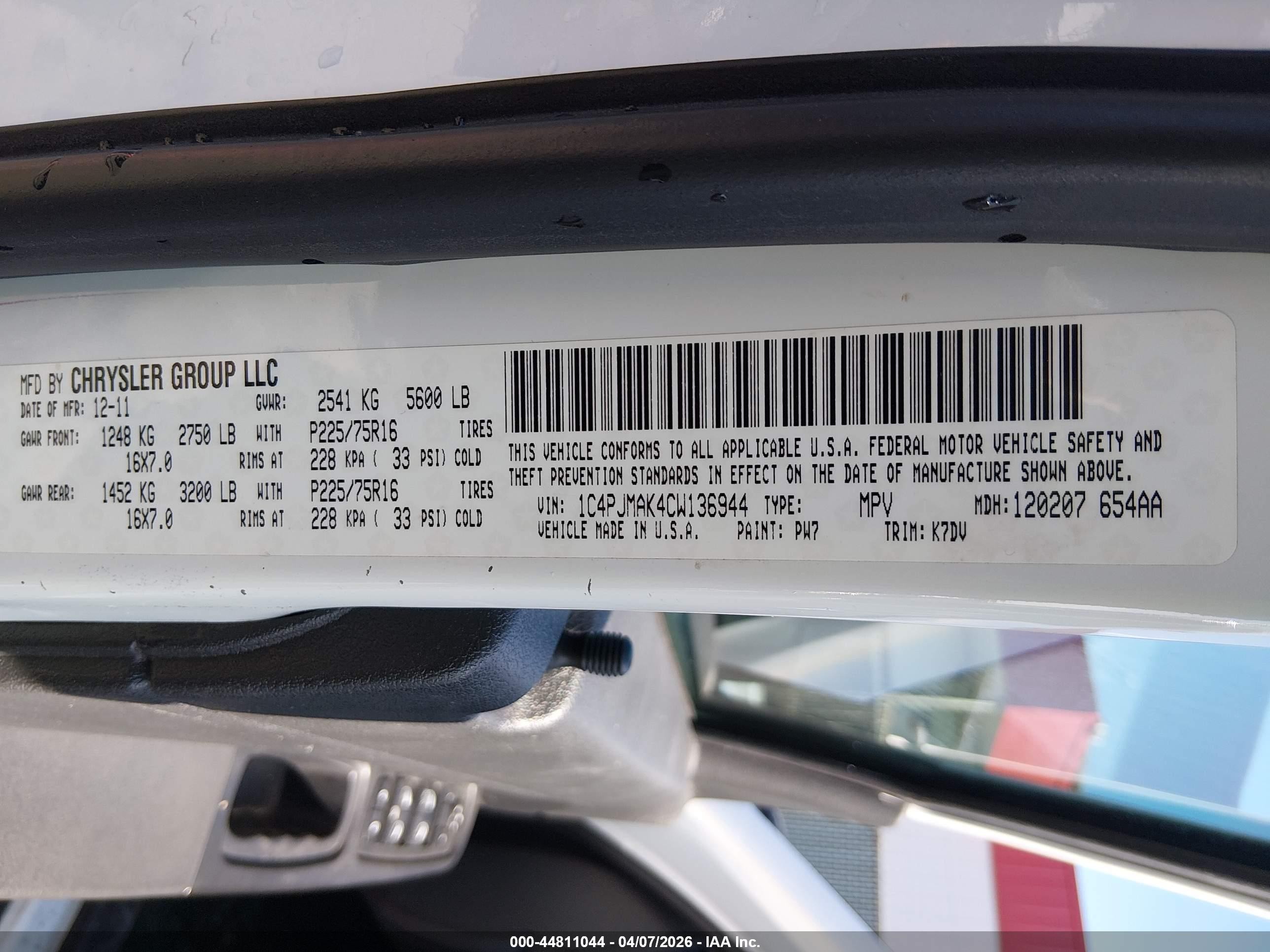 2012 Jeep Liberty Sport Белый vin: 1C4PJMAK4CW136944